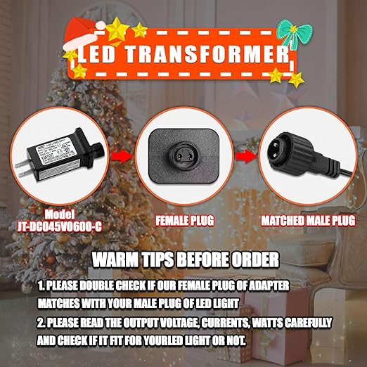 4.5V 0.6A Controller with Extension Cable, Replacement Model JT-DC045V0600-C Class 2 Power Supply IP44 LED Light Controller Low Voltage Transformer for Christmas LED String Light