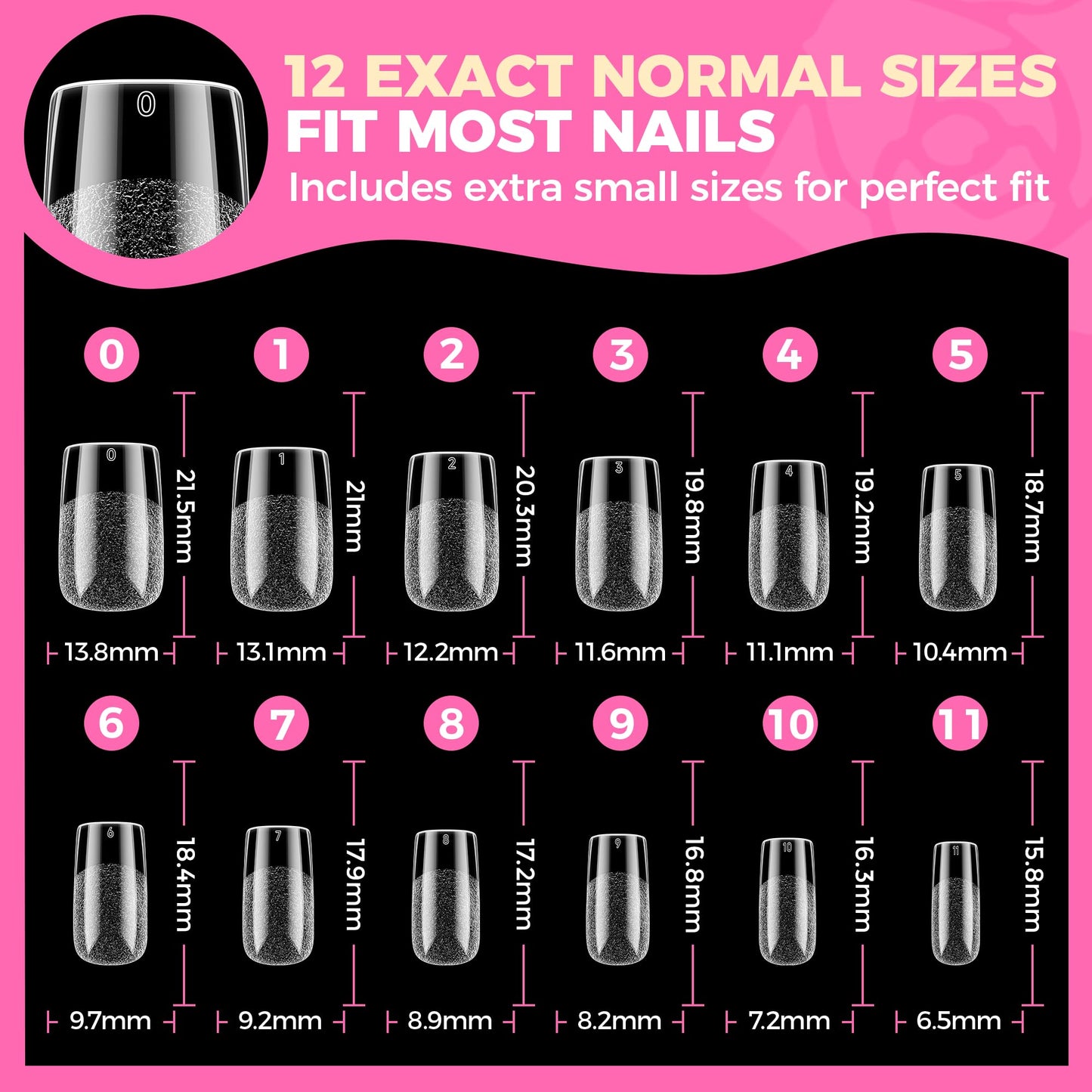 UNA GELLA Nail Tips Square: 504PCS Short Square Nail Tips Pre Etched Gel Fake Nails Tips, No C Curve For Women DIY Nail Extension French Style Salon Home Full Cover Soft Acrylic False Tips 12 Sizes