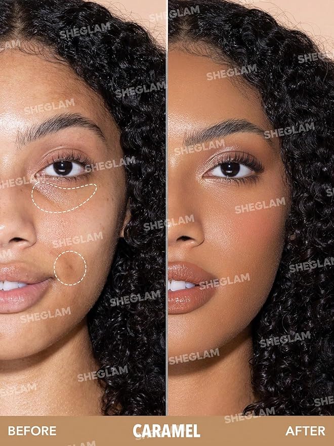 SHEGLAM Complexion Boost Concealer Sponge-Head Applicator Matte Liquid Concealer Long Lasting Brightening Color Corrector Weightless All-Day Long Lasting Hydrating Concealer-Caramel