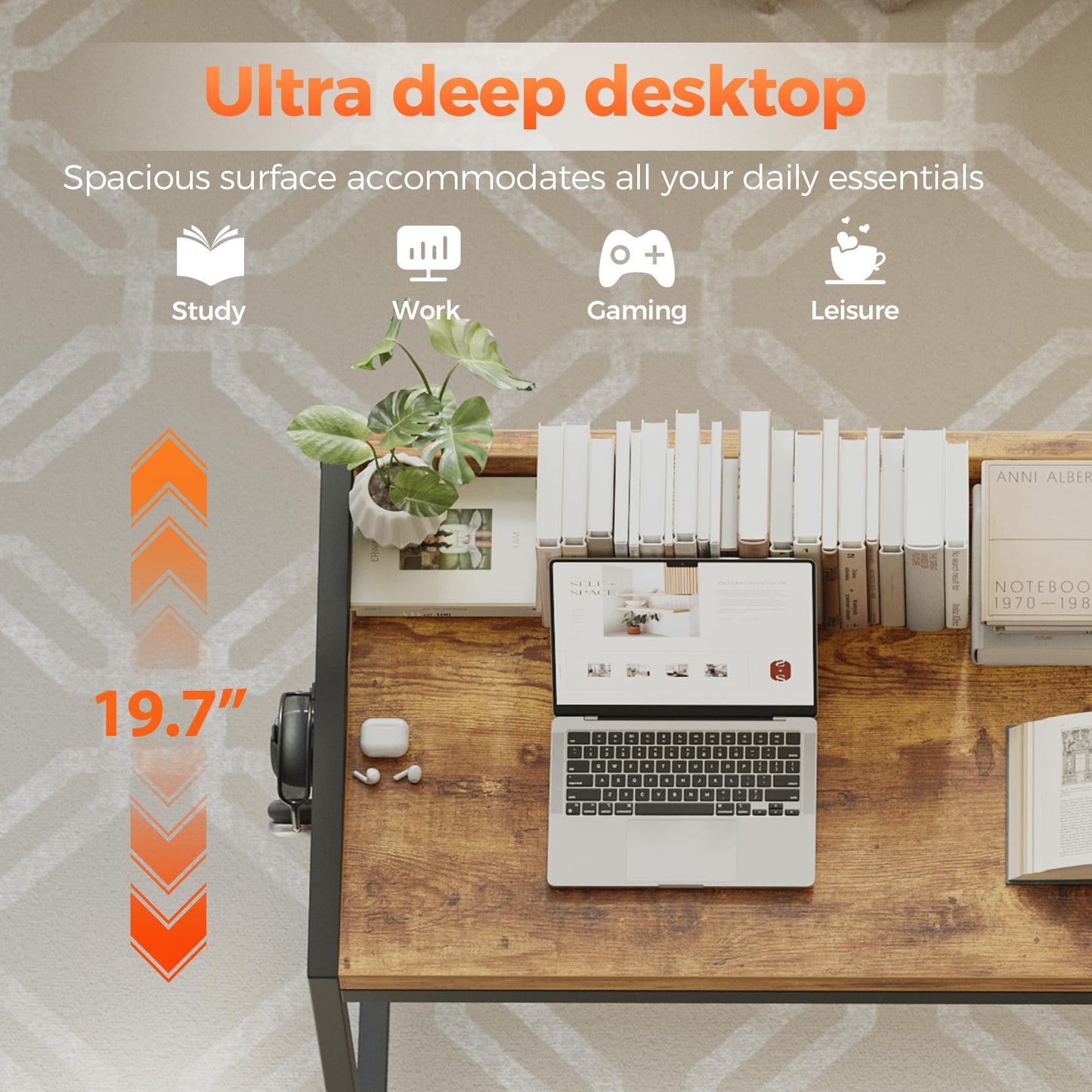 Mericonia 48 inch Rolling Computer Desk with Wheels, Gaming Desk for Small Spaces, Modern Simple Style Table for Home Office, Study Writing Table