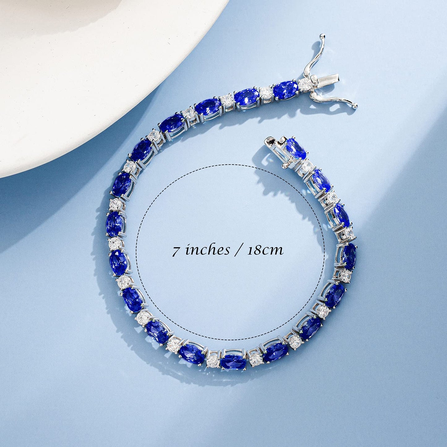 FANCIME Sterling Silver Created Sapphire Tennis Bracelet September Birthstone Oval Gemstone Dainty Fine Jewelry for Women 7"