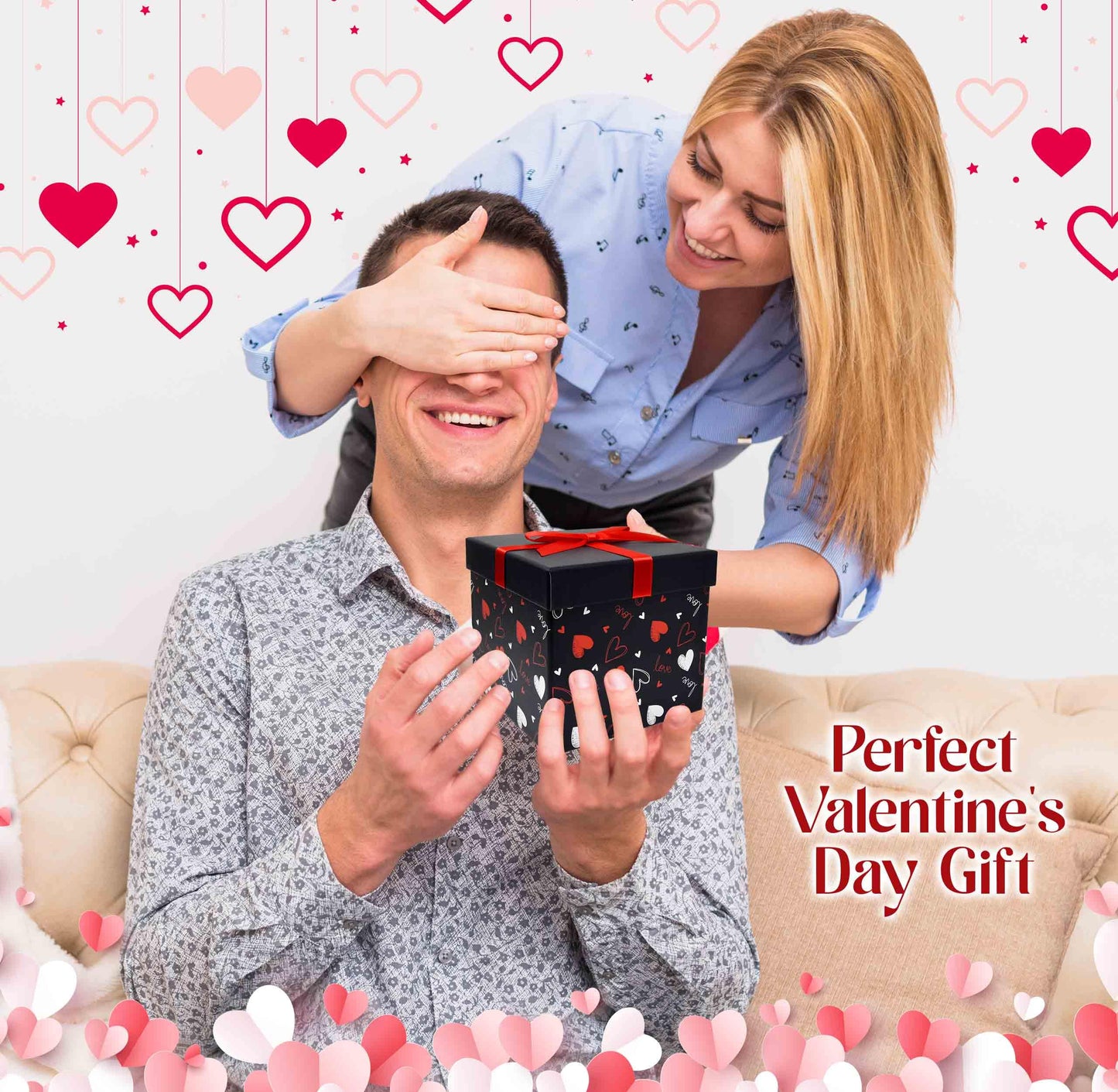 Gift Boutique 4 Pack Valentine Nesting Boxes with Bow Lids Black Red Hearts Stacking Square Box Gifts Presents Wrapping Birthday Wedding Party Decor