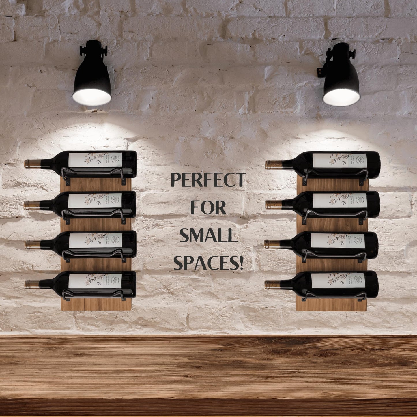 Blue River Goods Wine Rack Wall Mounted | Wooden Wall Wine Rack with 8 Bottle Storage and Matte Black Brackets | Wine Wall Rack with Rustic Finish | Perfect for Small Spaces
