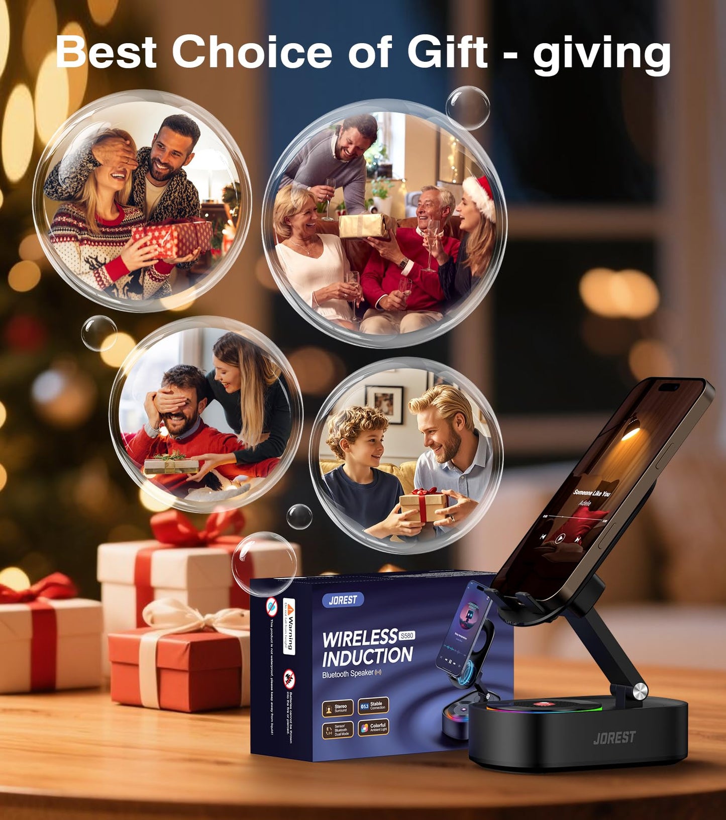 Jorest Wireless Induction Speaker,Cell Phone Stand with Bluetooth Speaker,Valentine's Gifts for Older Men Women Teenage Boy,Ampilifer Gadget Foldable with iPhone/Ipad,Birthday Gift for Dad Father