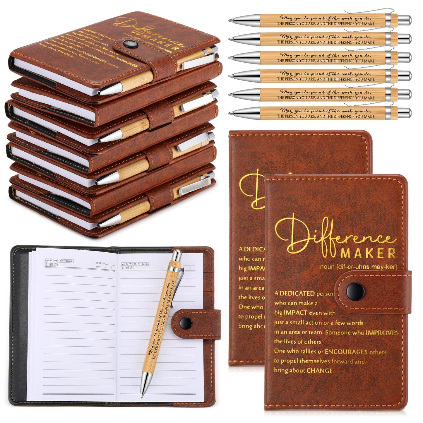 Honoson 20 Sets Difference Maker Teacher Appreciation Gifts Bulk Motivational Notebooks with Bamboo Pen Nurse Appreciation Gifts for Employee Coworker Team Staff Boss Graduation