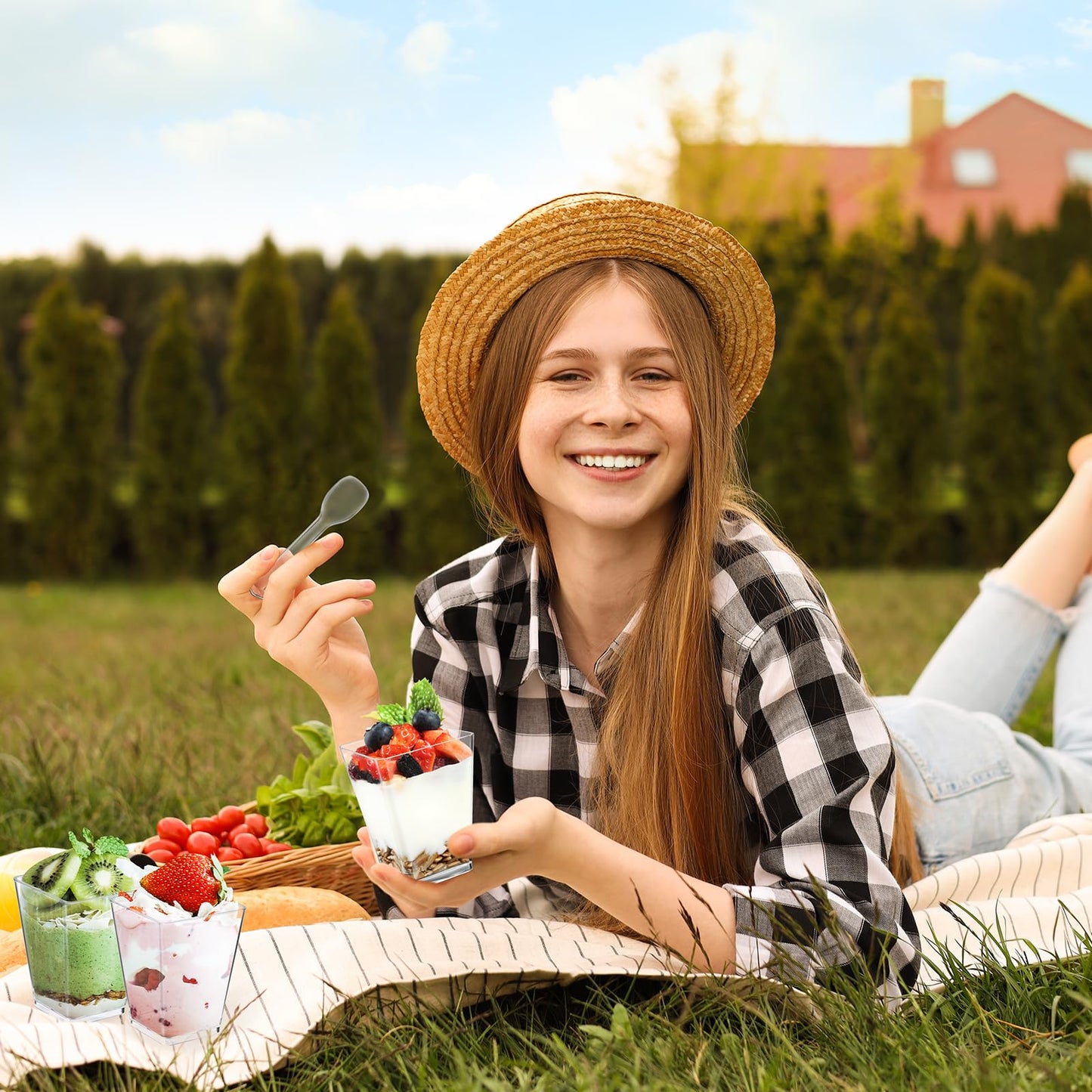 Eupako 160 Pack 5 OZ Plastic Mini Dessert Cups - Clear Small Parfait Cups, Square Appetizer Cups for Fruit, Pudding, Mousse, Ice Cream, Party, Wedding, Valentine's Day
