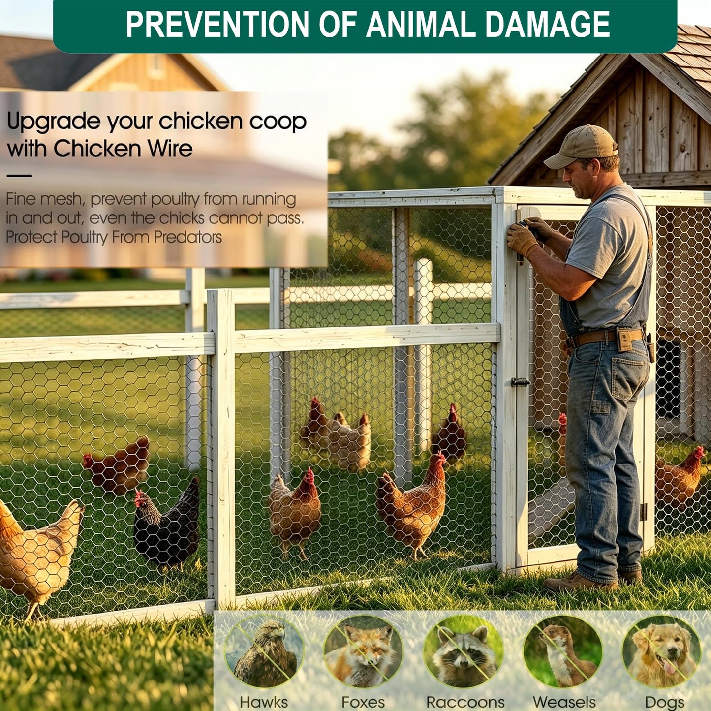KIMZHE Chicken Wire Fencing, 16 Inx 23Ft(40cm x 7m) Chicken Wire Mesh Roll, 1 in Mesh Poultry Wire Netting, Anti-Rust Hexagonal Galvanized for Chicken Coop Crafts Garden Fence with 50 Zip Ties