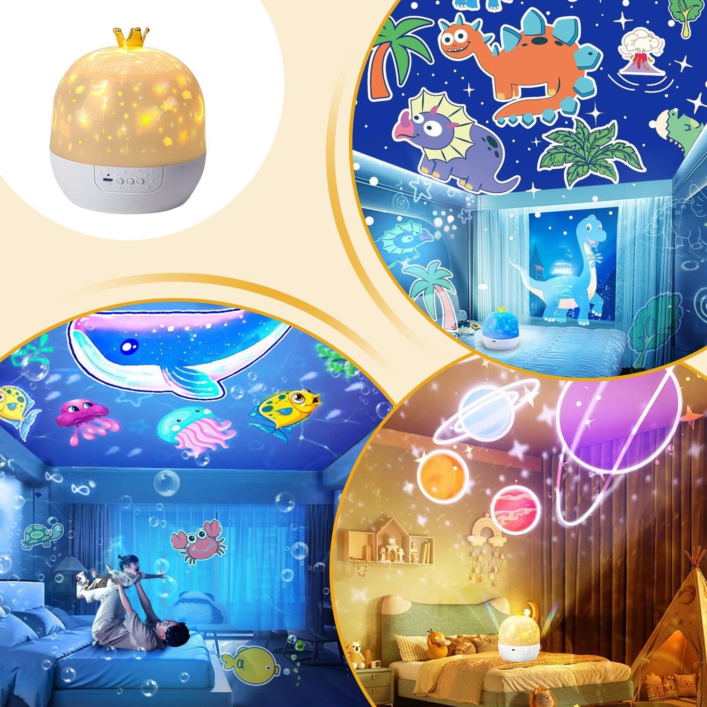 Night Light Projector, 3W ABS Soothing Lamp with Music, 360 Degree Rotating Ceiling Projector with USB Power Supply, Built-in Speaker, Bedroom, Home