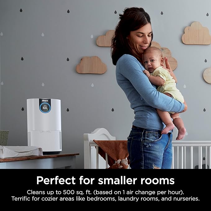 Shark Air Purifiers for Bedroom, Office, Dorm, Small Room, HEPA Air Filter, Odor Eliminator, Covers Up To 500 SQ FT, Air Filtration Removes Smoke, Dust, Allergens, Pet Dander, and Pollutants, HP102