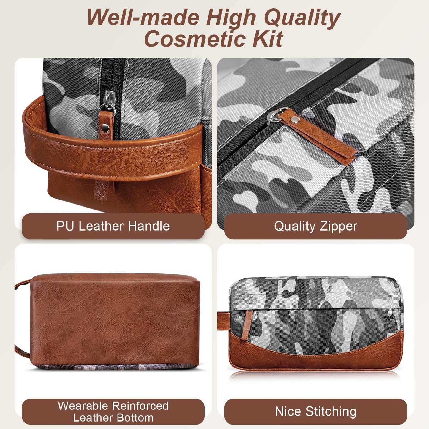 Ezday Travel Toiletry Bag for Men, Hanging Toiletry Organizer, Water Resistant Shaving Kit with Large Capacity for Travel Accessories (Camo-Gey, Medium)