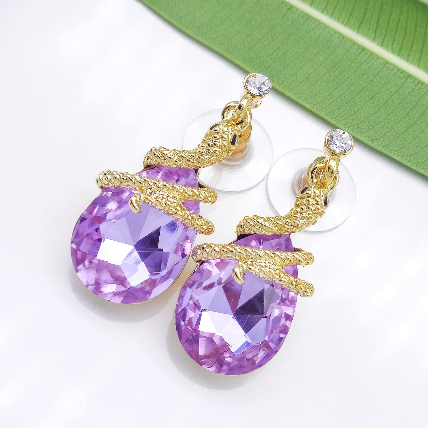 Navachi 18k Gold Plated Crystal Light Purple Zircon Snake Drop Dangle Az1359 Stud Earrings
