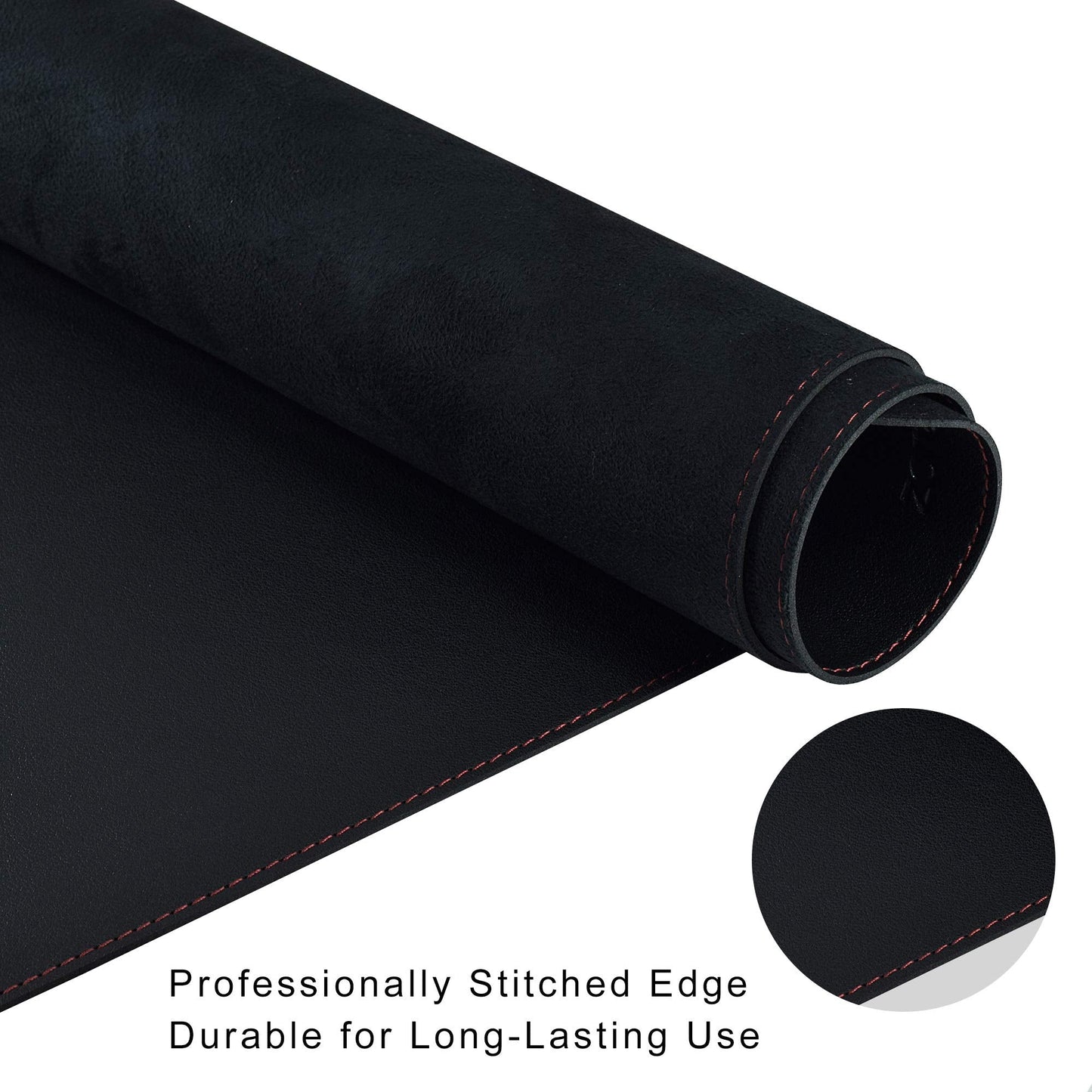 ZORESYN PU Leather Desk Mat Waterproof Anti-Oil Dining Table mat - 70.9" x 23.6" - Large Mouse Pad with Suede Base,Stitched Edges Office Desk Pad for Office & Home | Black