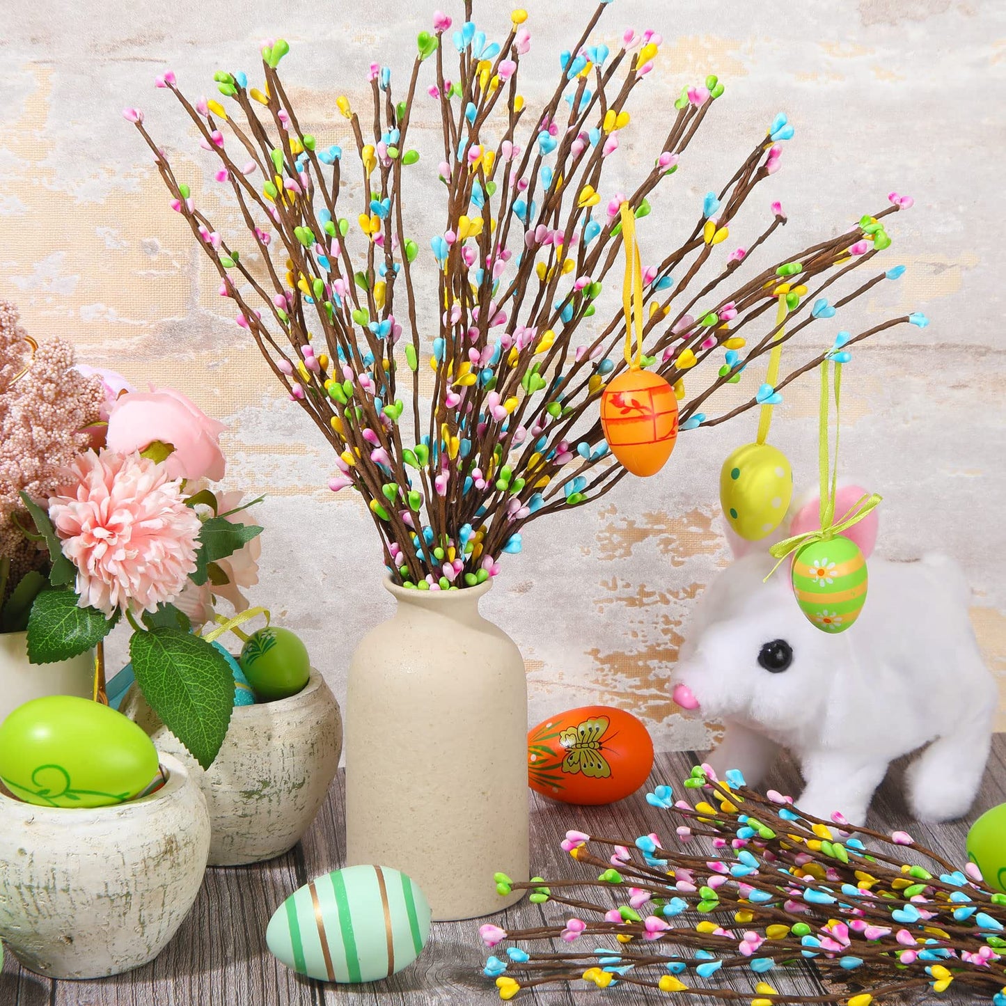 Juinte 20 Packs Easter Berry Garland Artificial Sprays Wire Spring Pip Berry Decorative Garland Picks Floral Pip Picks Stems for Easter Crafts Floral Arrangement Wreath Making