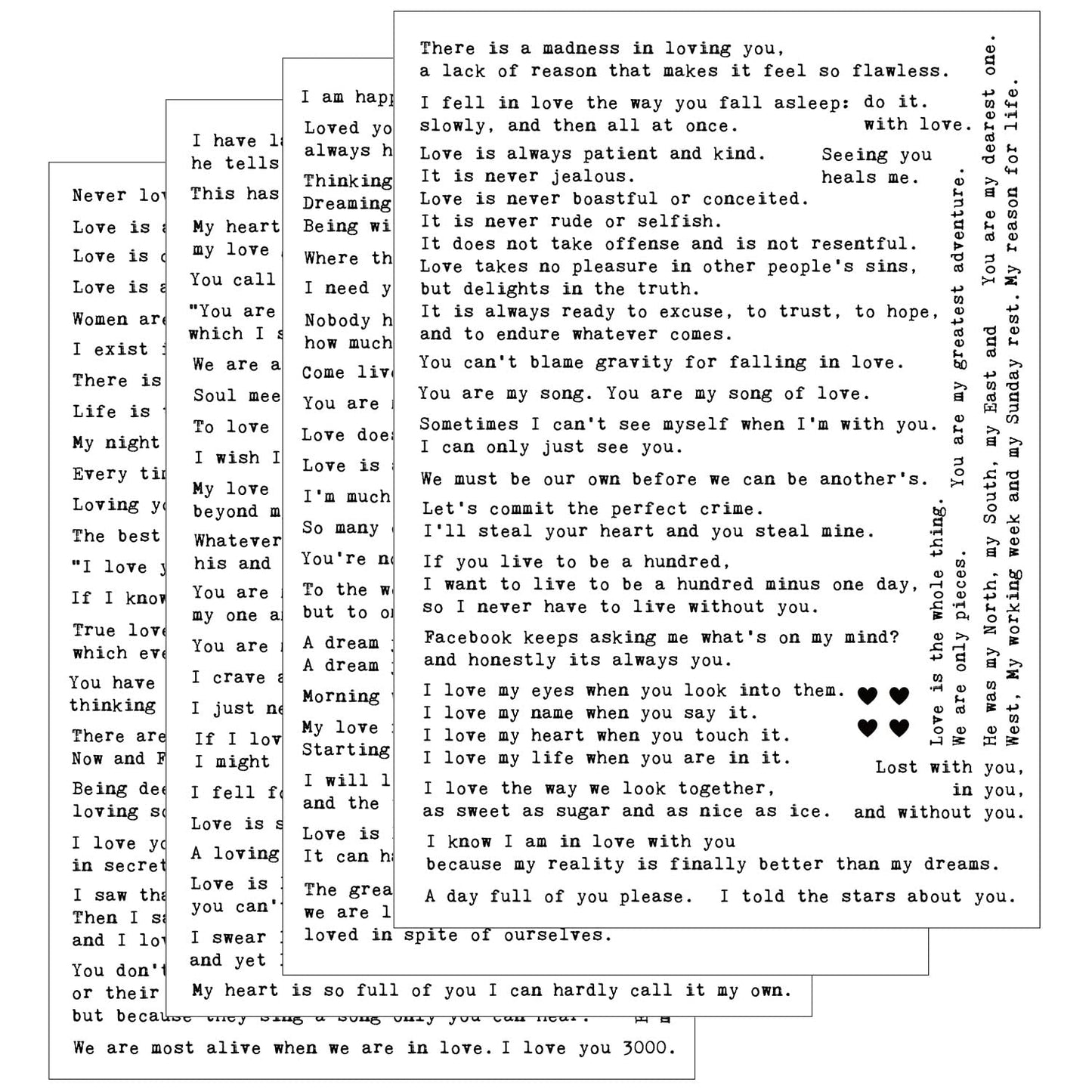 Esland 100+ Love Quotes Inspirational Motivational Scripts Planner Stickers Typewriter Style Sayings Letters Aesthetic Journal Diary Scrapbook Art Crafts Accessories 4 Sheets