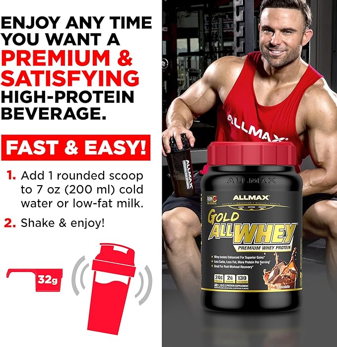 ALLMAX Nutrition Gold ALLWHEY, Chocolate- 5 lb - 24 Grams of Protein Per Scoop - Gluten Free, Low Carb & Low Sugar - Approx. 71 Servings