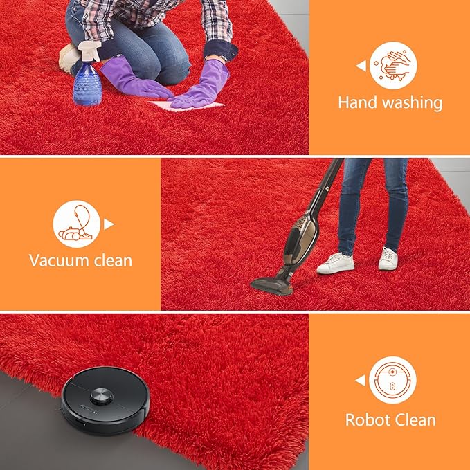 Red Shag Area Rugs for Bedroom Living Room,Ultra Soft Fluffy Christmas Area Rugs 4X6 for Dorm, Indoor Carpet Nursery Rugs for Kids Girls Room Home Decor,Red