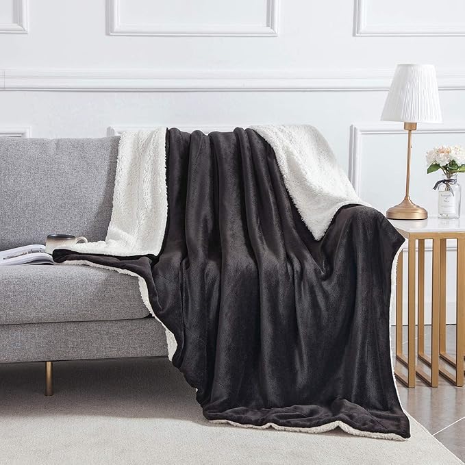 IR Imperial Rooms Black Sherpa Fleece Throw Blanket for Bed - Wholesale Bulk Pack of 16 Sherpa Blankets - Soft Fluffy Throw Blankets for Hotels, Guest Bedroom, 50x60 Inches