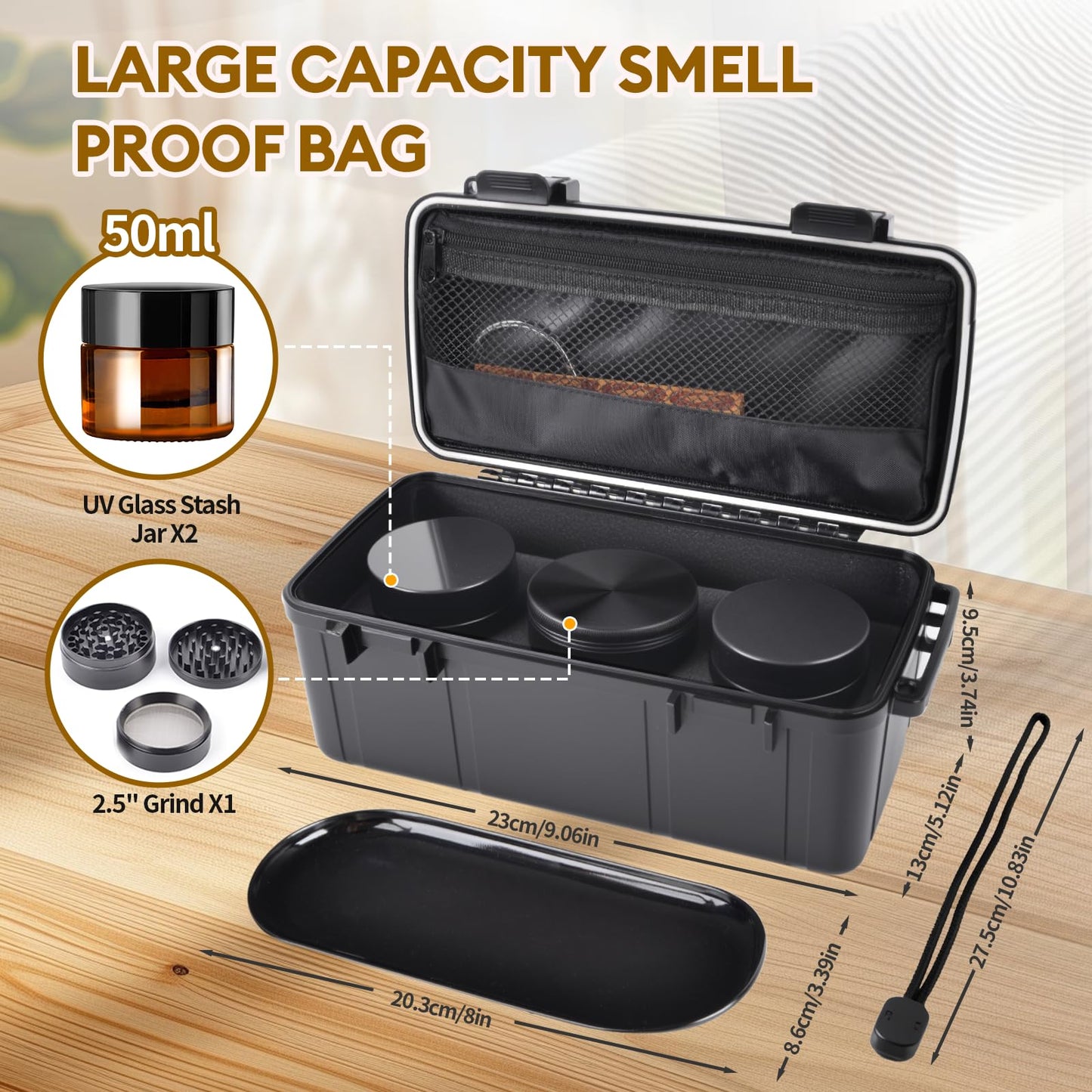 Anverion Smell Proof Bag, Odor Proof & Odorless Stash Box with Grind and Storage Tray, Waterproof Large Travel Storage Case, Home Organizer Container for Men Women, Gift for Women/Men