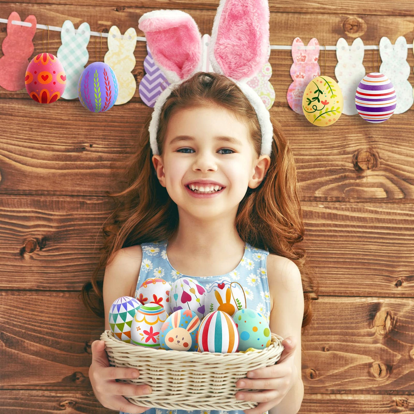 Easter White Eggs Painting Kit-Paintable Flocking Eggs with Doodle Kit for DIY Design-Hanging Flocking Eggs with Rope for Decoration,Egg Hunts, Basket stuffers & Essentials, Easter Gift,28PCS