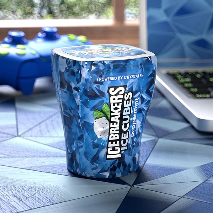 ICE BREAKERS Ice Cubes Peppermint Flavored Sugar Free Chewing Gum Bottles, 3.24 oz (6 Count, 40 Pieces)