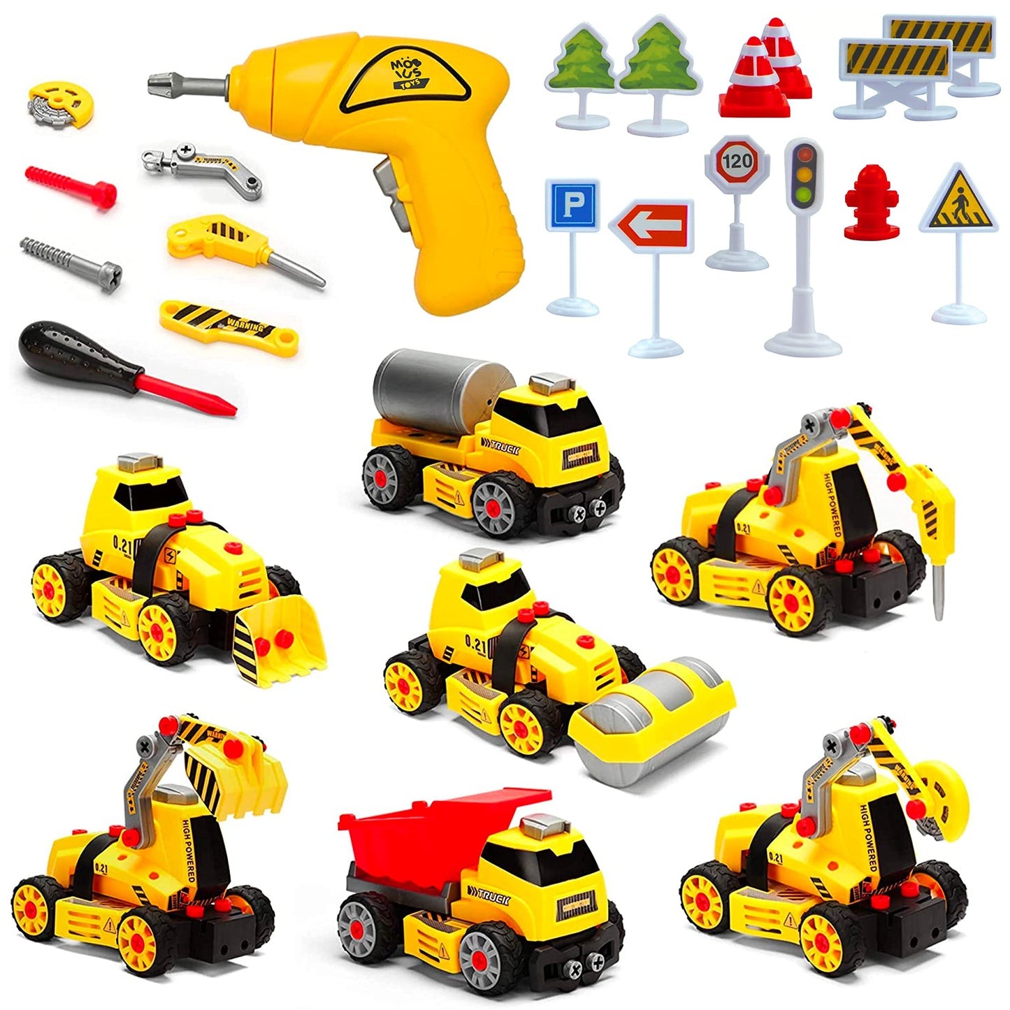 MOBIUS Toys 7-in-1 Take-Apart Truck Construction Set – STEM Building Toy w/Drill, Lights & Sounds – Buildable Dump Truck, Excavator & More - Educational Engineering Toy for Kids Ages 3–8