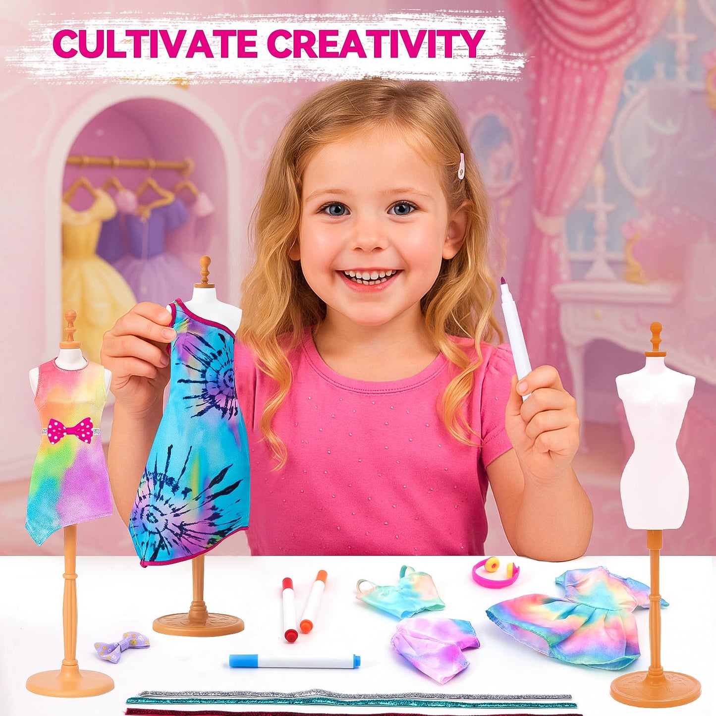 Tie-Dye Fashion Designer Doll Clothes Making Kit for DIYArts and Crafts Toys,Girls Gift Age 6 7 8 9 10 11 12