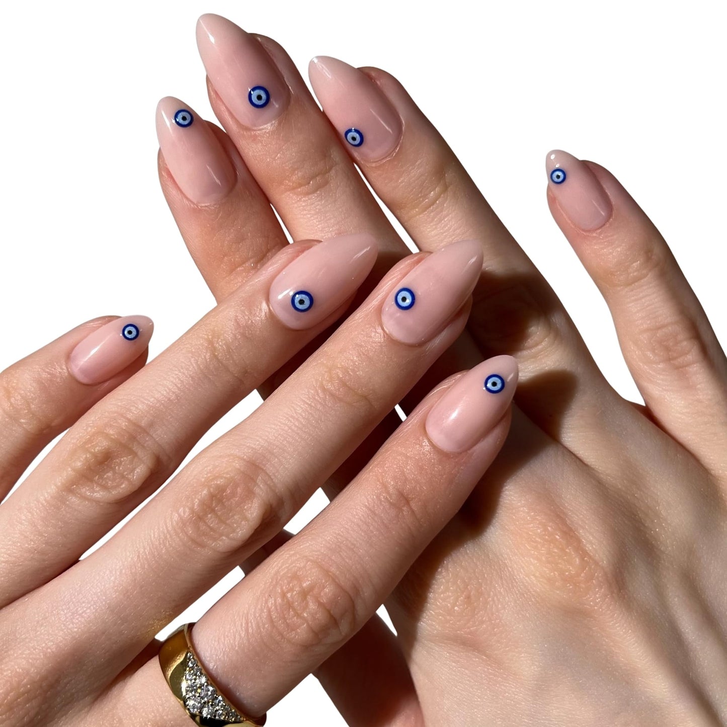 PaintLab Press On Nails - Mykonos Evil Eye Blue Almond Fake Nails, 30 Nails in 15 Sizes with Glue, Reusable Salon Quality Press On Nails
