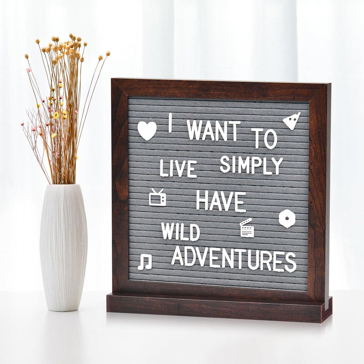 Double Sided Felt Letter Board with 670 Letters, Numbers & Symbols - 10 x 10 inch Changeable Message Board with Wooden Base (Black & Gray)