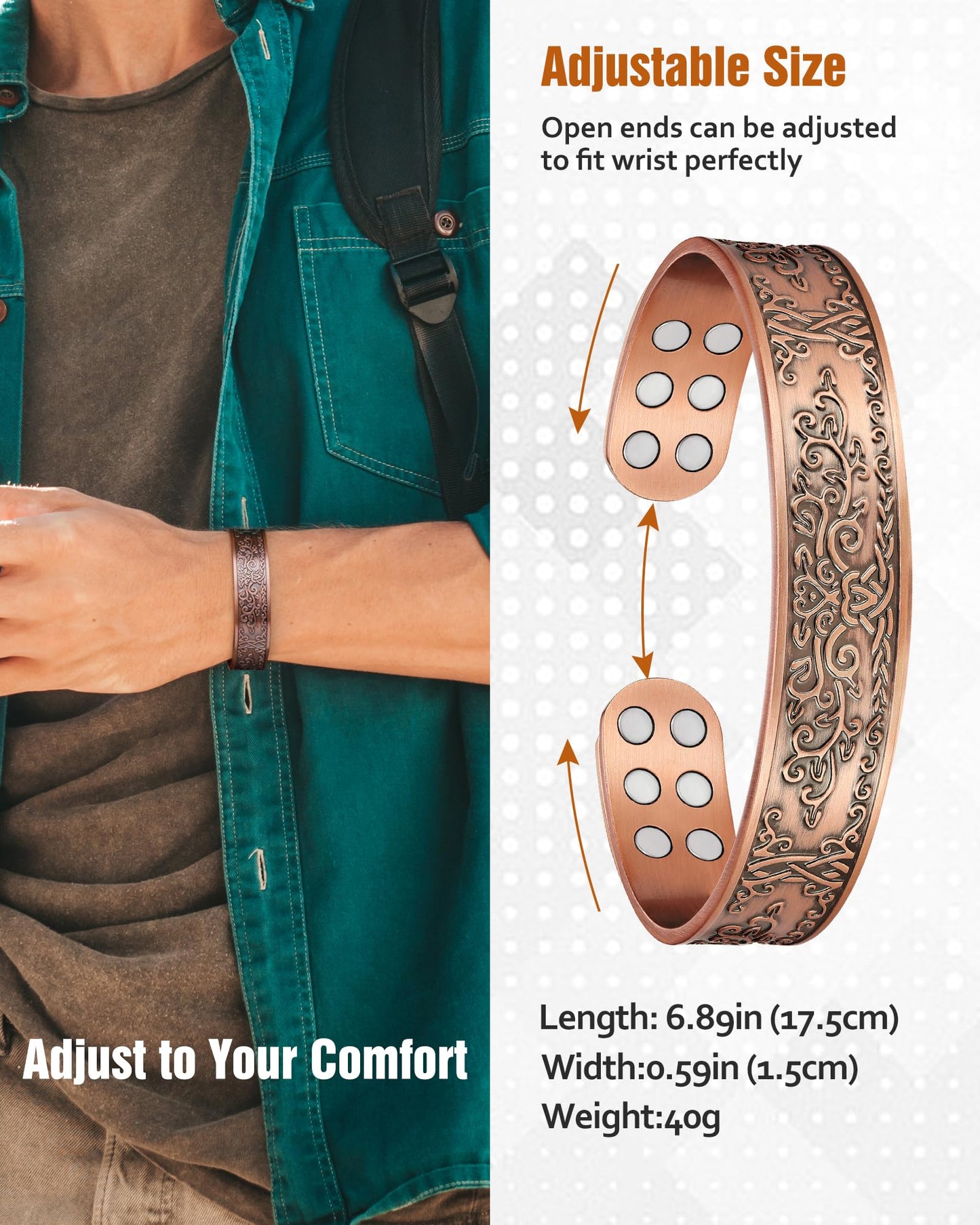 Jecanori Pure Copper Bracelets for Women Men, Magnetic Bracelets with Sizing Tool