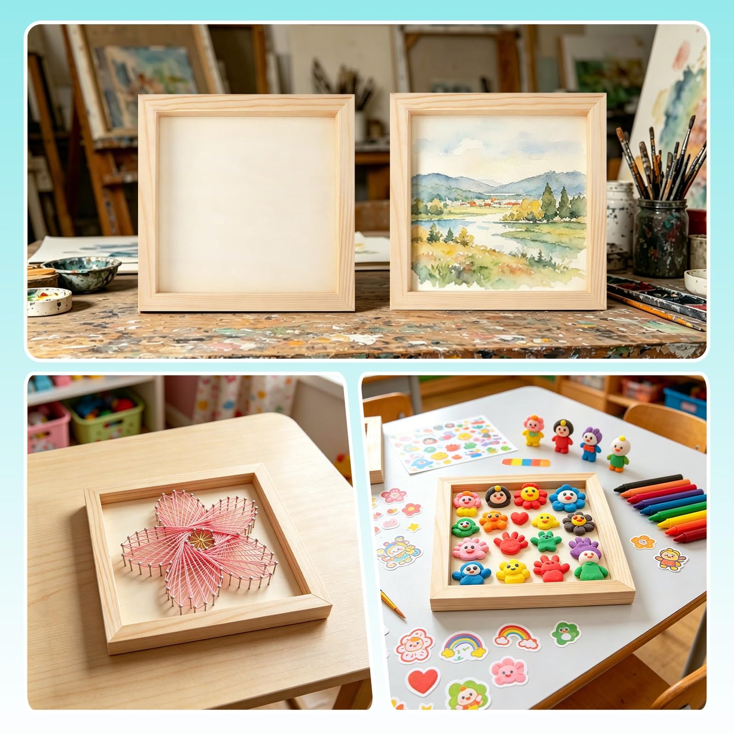 Owevvin 6 Pack 8 x 8 Inch Wood Panel Boards, Unfinished Wooden Canvas Panels Boards for Painting, Drawing, Canvas. DIY Crafts Projects, Arts Use with Oils, Acrylics