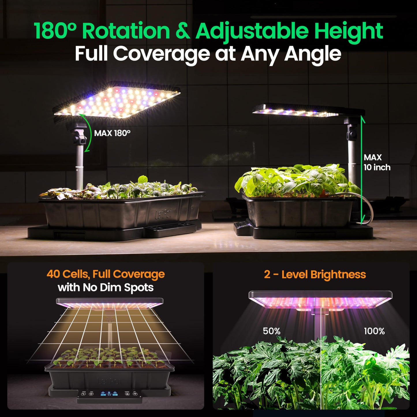 LetPot Smart Seed Starter with Humidity Dome, Germination Kit with Waterproof Seedling Mat, 24W Full Spectrum LED Grow Light, Smart Heating Base, EC Soil Sensor & App Control for Indoor Seed Starting