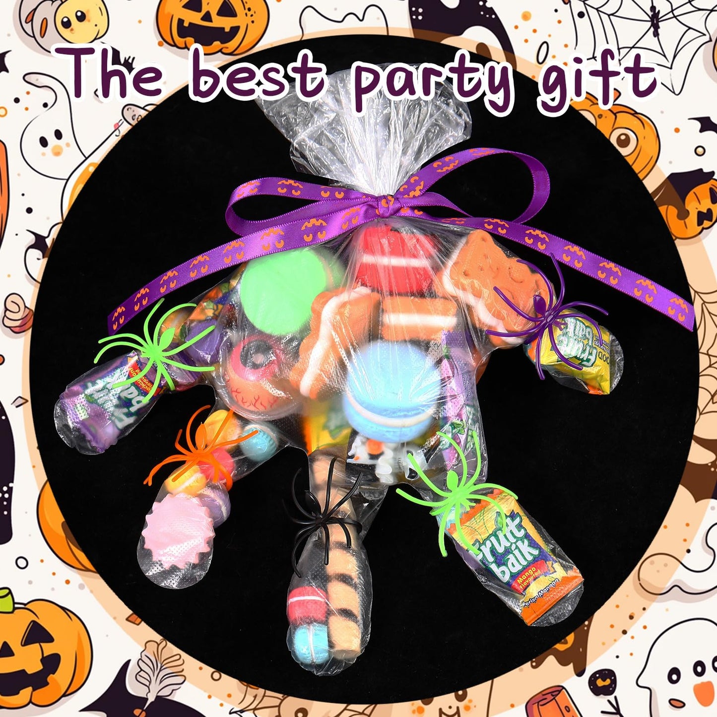 Civaner 324 Pcs Halloween Trick or Treat Gifts Set Include 120 Plastic Spider Rings 200 Disposable Gloves 4 Rolls Halloween Ribbon for Halloween Costume Accessories Party Decor Supplies DIY Crafts