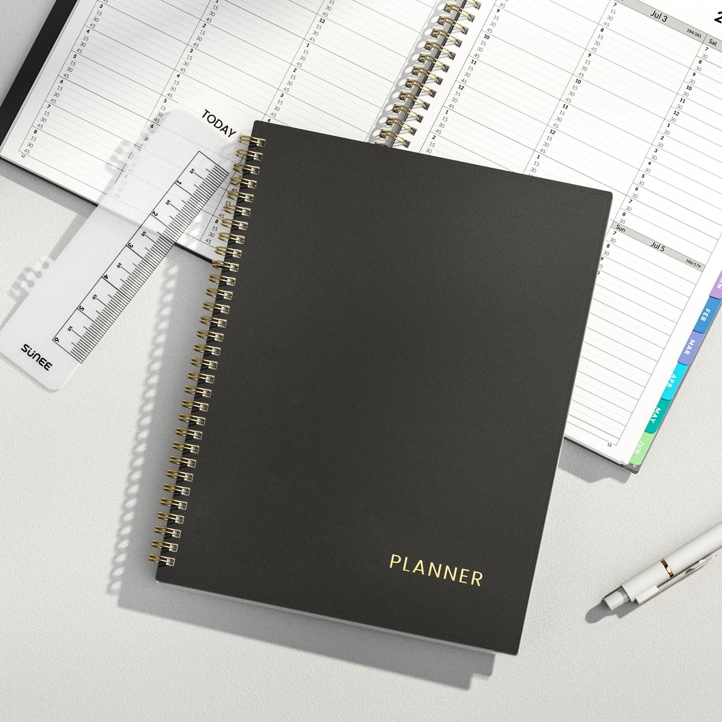 SUNEE 2026-2027 Appointment Book, Quarter-Hourly, Weekly & Monthly - from July 2026 to June 2027, 8.5"x11" Academic Planner, Flexible Cover, Note Pages, Bookmark, Spiral Binding, Black