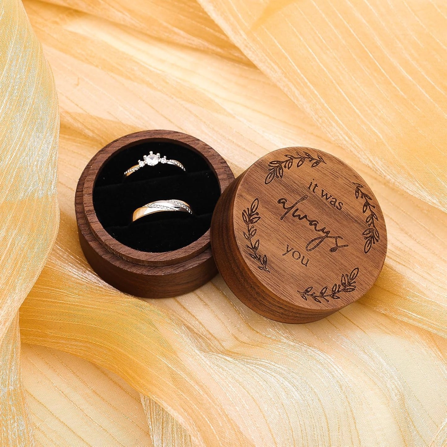 WERPEKA Wooden Ring Box for Wedding Ceremony Ring Bearer Box, Engagement Ring Holder Gift for Anniversaries Day, Ring Storage Box Engagement Gift