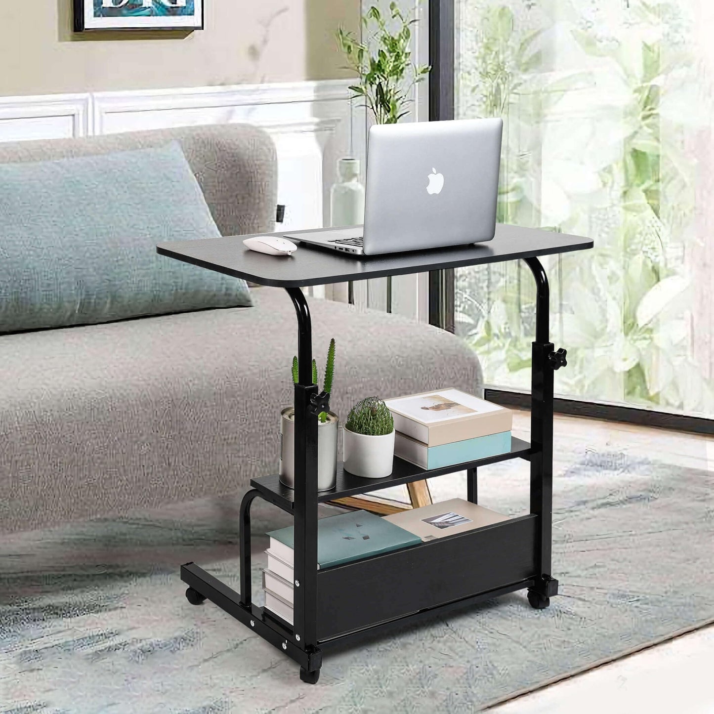 Adjustable Height Mobile Computer Desk for Small Space Rolling Writing with Wheels Corner Home Office Study Portable Bedrooms Work Desk Standing Desk Sizes 31.5X15.7 Inches Black C
