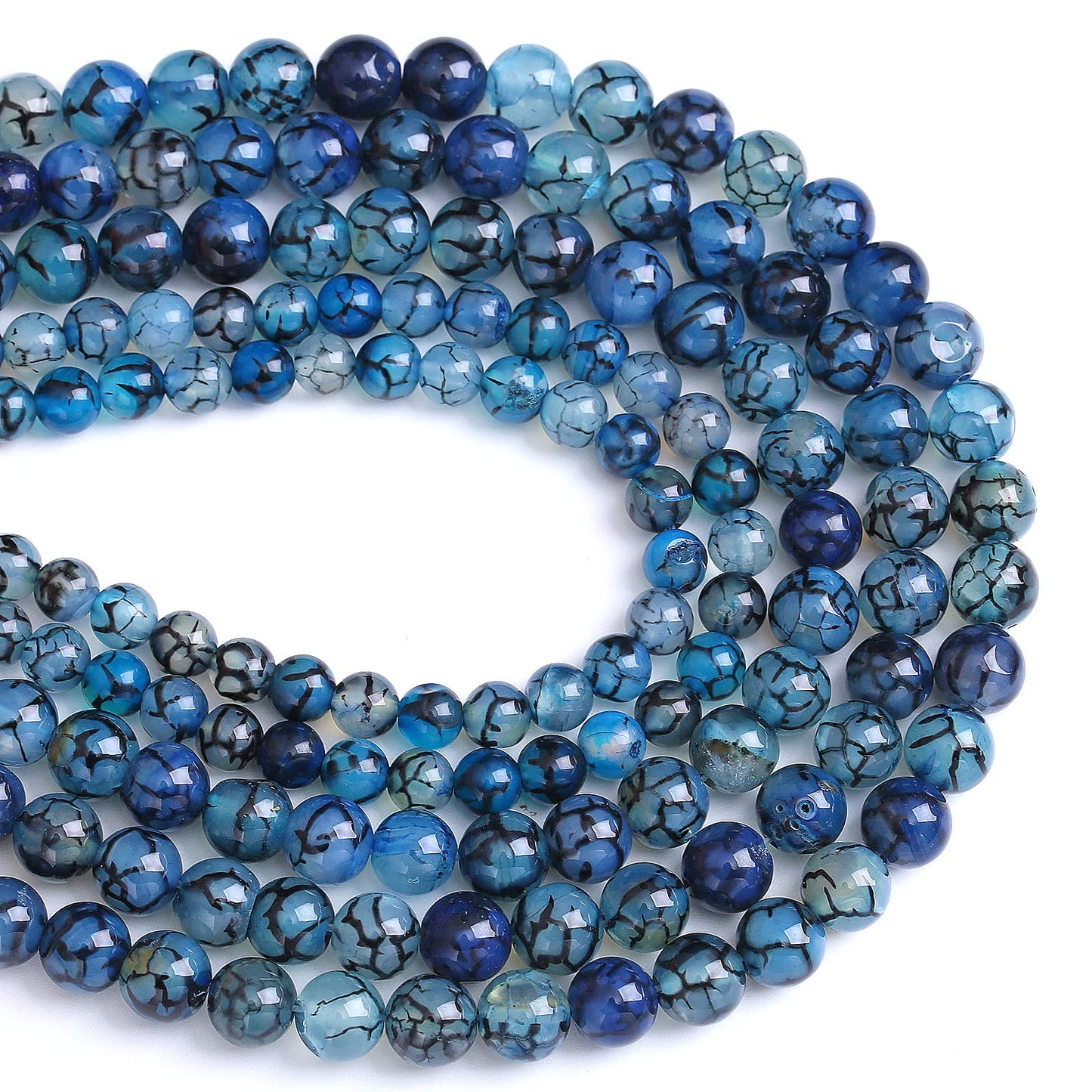 8MM 45PCS Natural Stone Blue Dragon Vein Agate Loose Beads for Jewelry Making DIY Bracelet Necklace