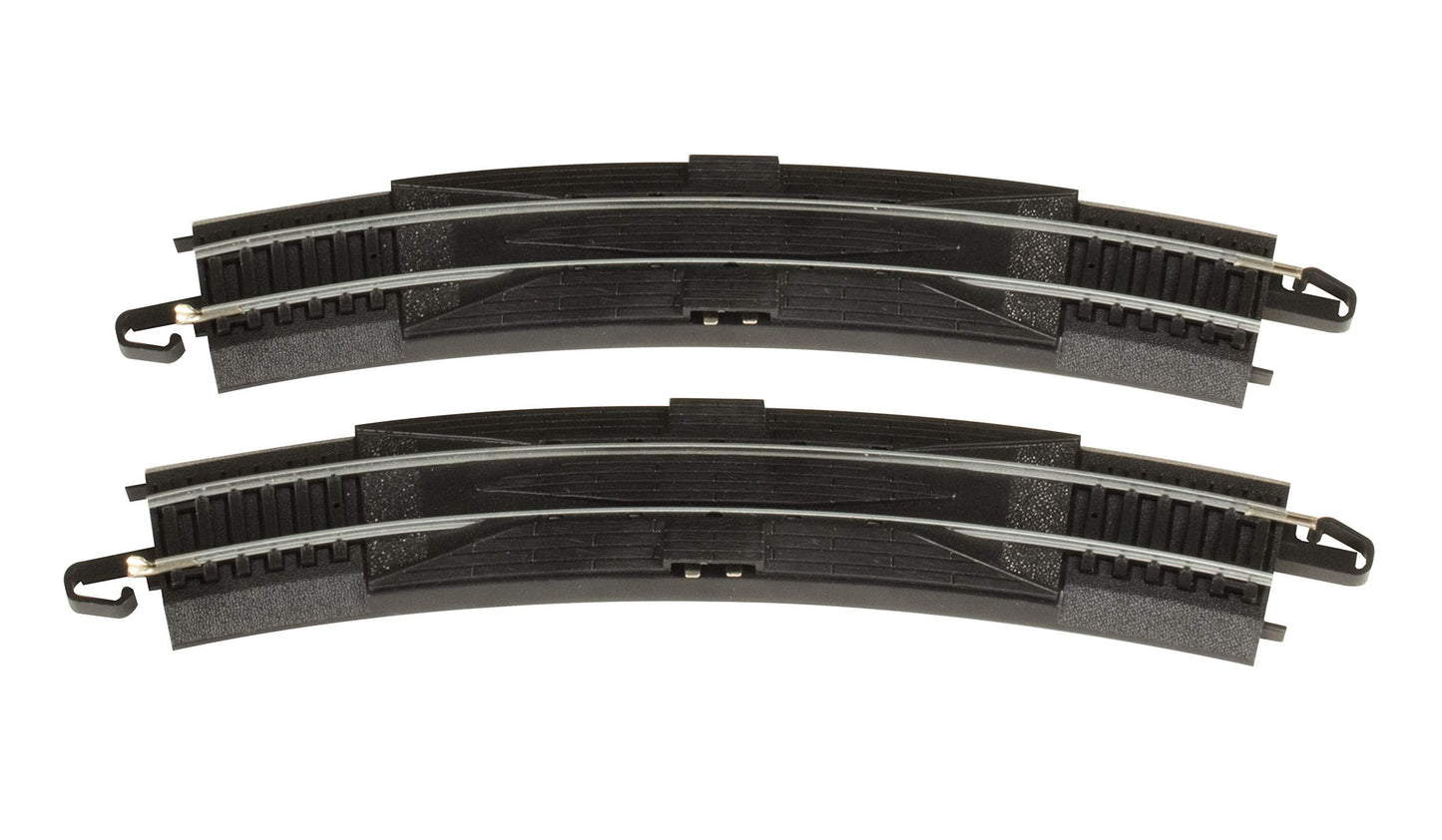 Bachmann Trains - Snap-Fit E-Z TRACK 18” RADIUS CURVED RERAILER (2/card) - STEEL ALLOY Rail With Black Roadbed - HO Scale