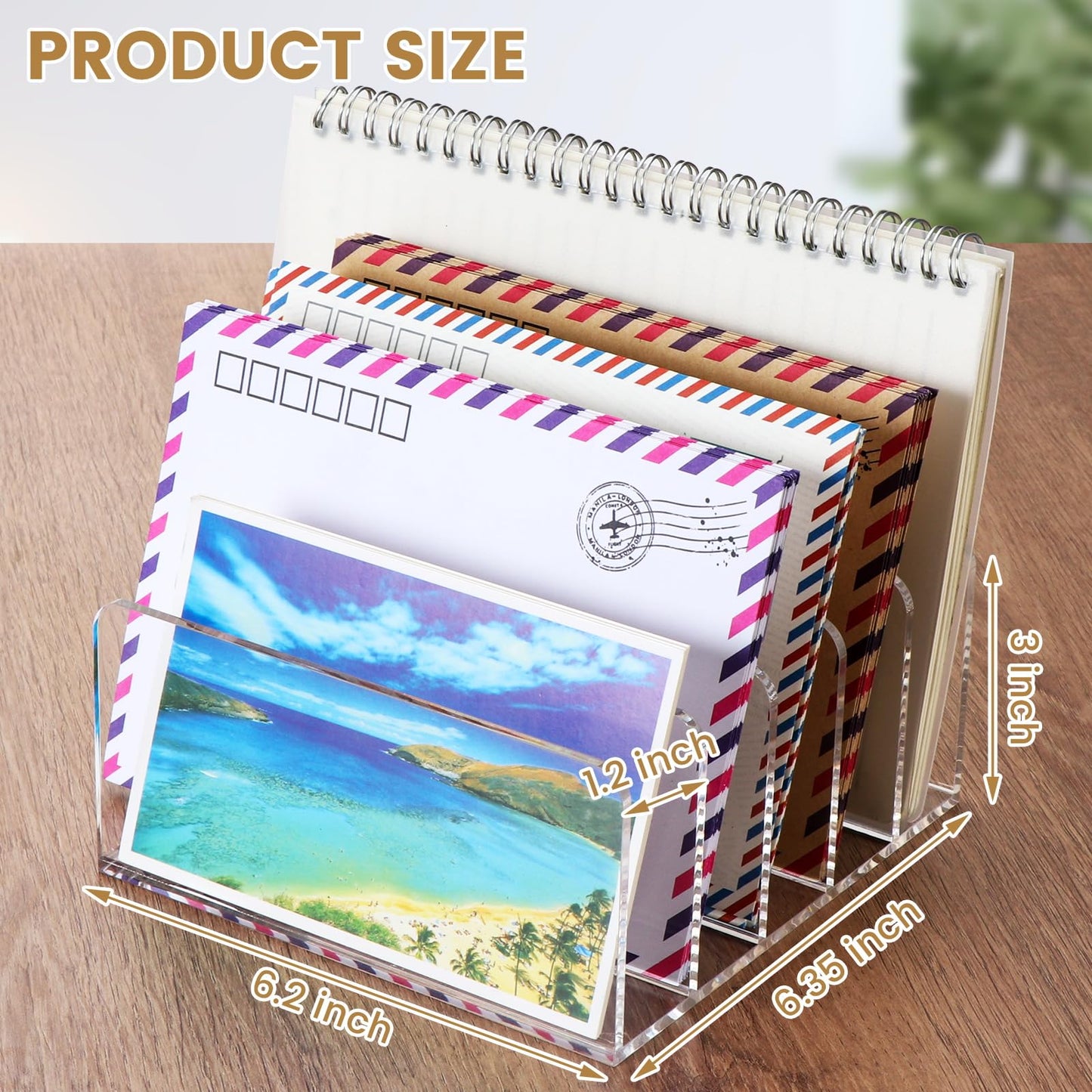 Qarituky Mail Organizer Countertop, Stylish Acrylic 5 Compartments Mail Holder, Small Desk File Storage Holders for Letter, Bill, Mail Sorter, Desktop Letter Folder Holders for Office, Home, School