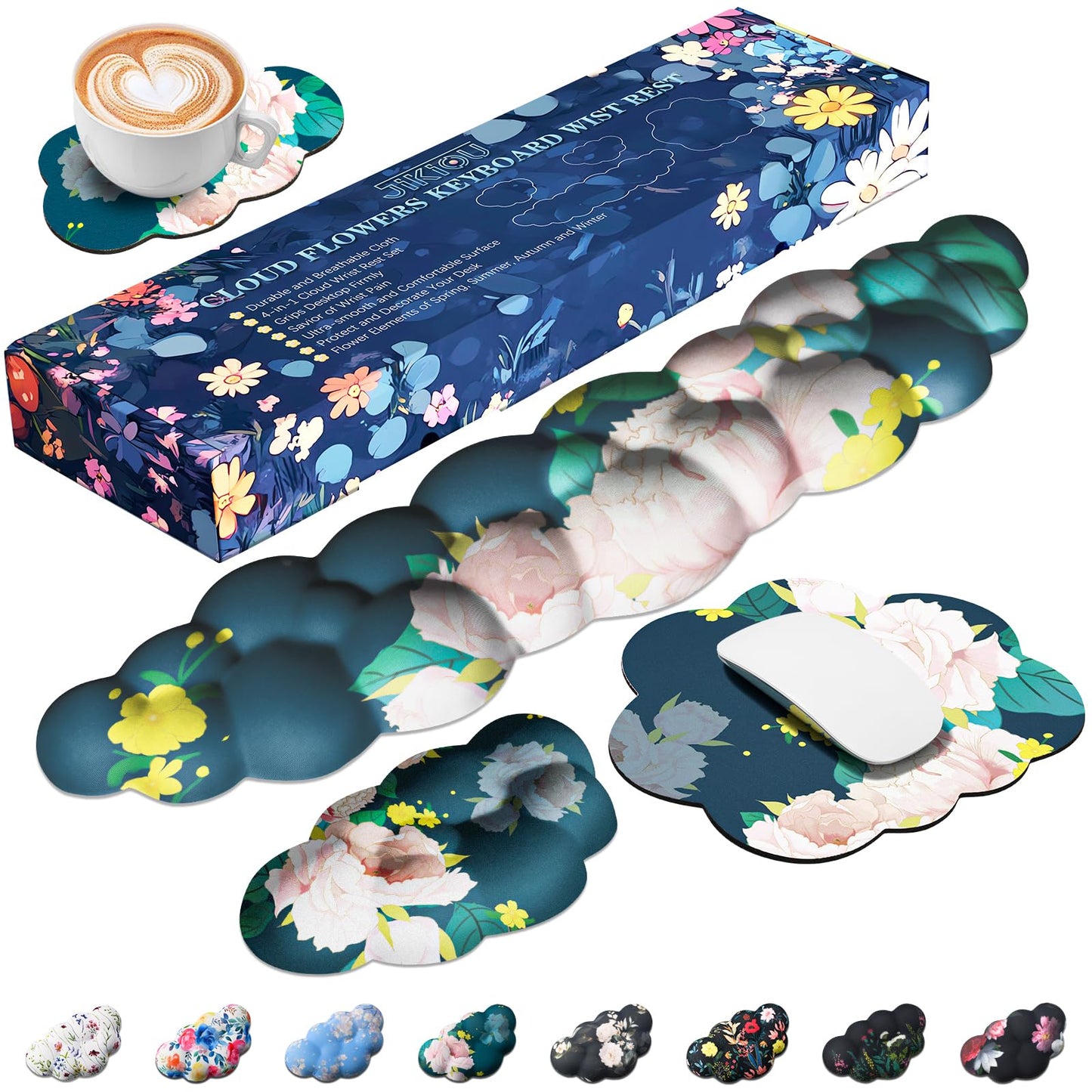 JIKIOU Cloud Wrist Rest Keyboard, Cloud Keyboard Wrist Pad Set with Comfortable Cloth, Cute Arm Rest for Palm Support, PC/Gaming Desk Accessories/Office Setup/Computer Hand Cushion Peony