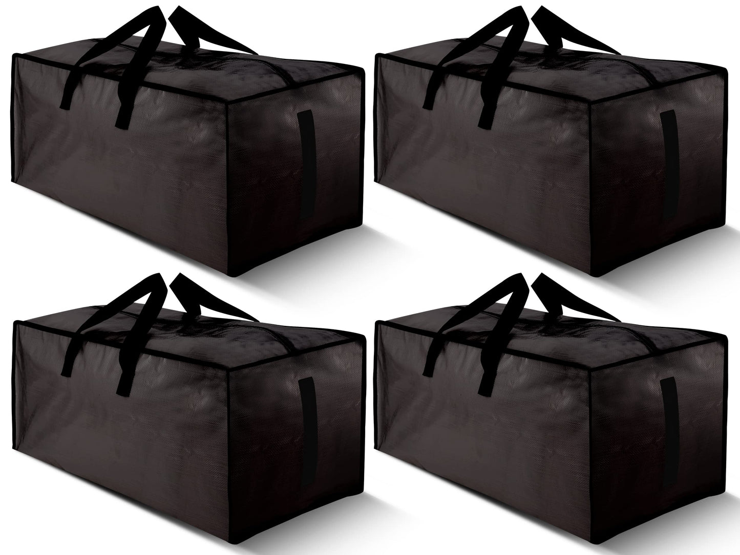 HOMESURE 4 Pack Large Strong Moving Bags with Zippers & Carrying Handles - Water-Resistant - Heavy Duty Storage Tote for Space Saving Moving Storage, Fold Flat, Alternative to Moving Box (Black)
