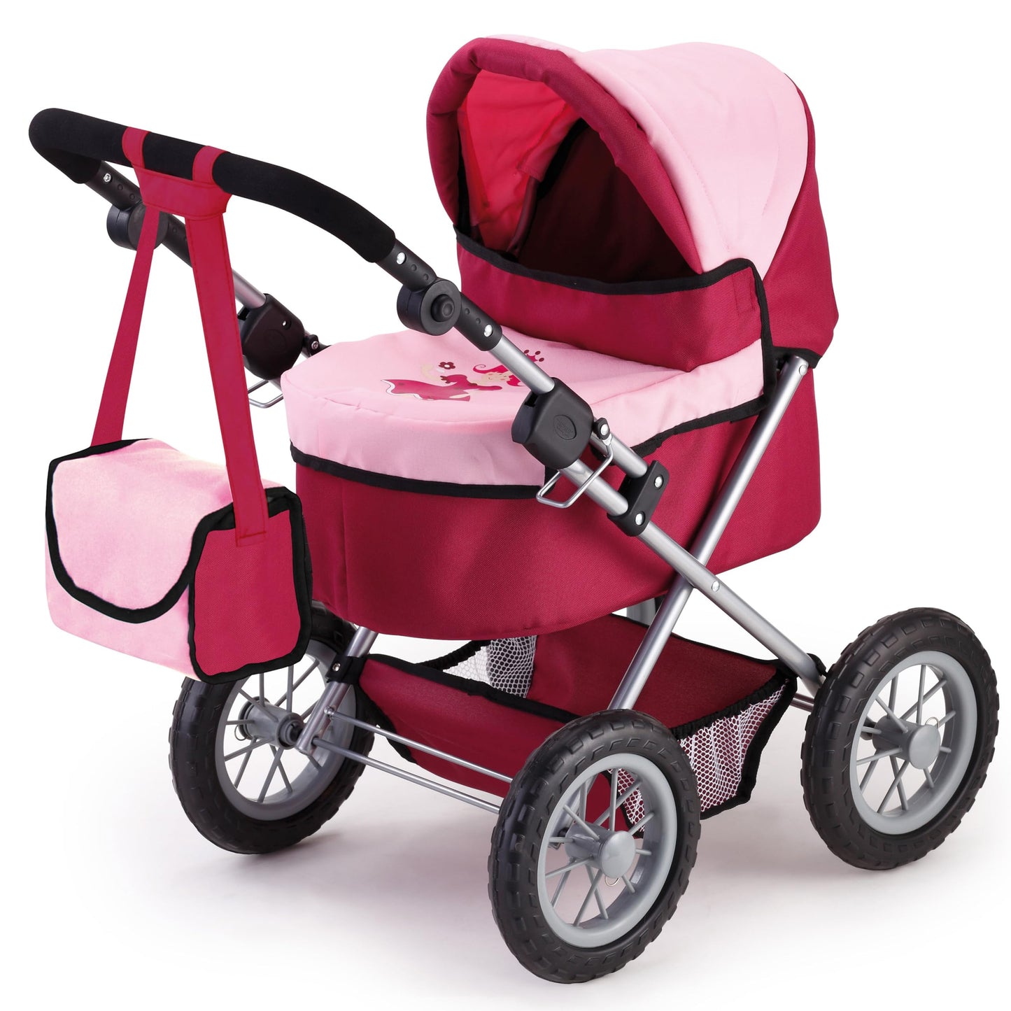 Bayer Trendy Doll Pram Stroller for Dolls up to 46 cm with Adjustable Handle and Storage Basket