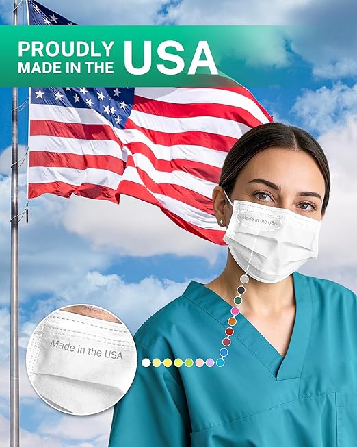 Disposable Face Masks Made in USA, 4 Ply for Families, Students, Breathable All-Day Wear & Safety, FSA HSA Eligible, ASTM Level 3 Medical Grade, 50 Pack, Crimson White Glow