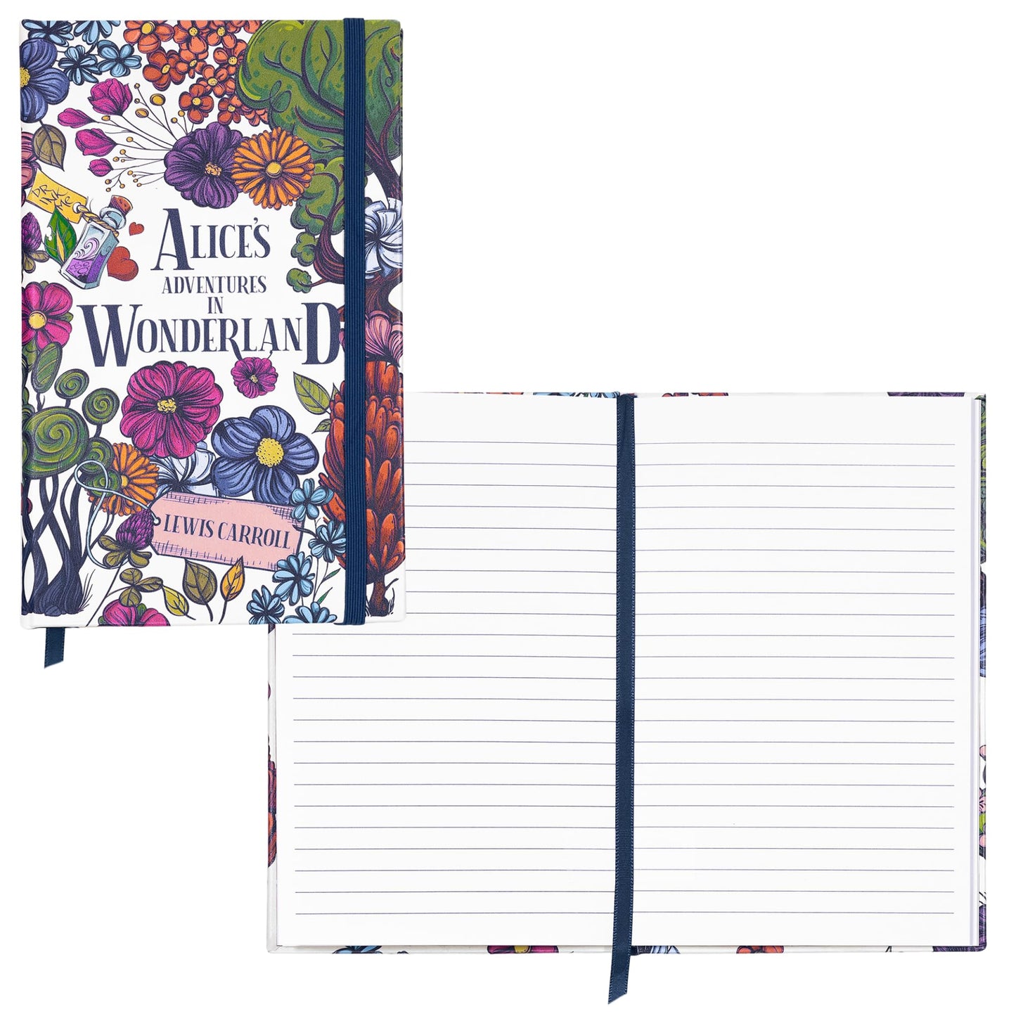 Steel Mill & Co Classic Literature Journal, 8.25" x 5.25", Vegan Leather Notebook with Lined Pages and Elastic Band (Alice's Adventures in Wonderland)