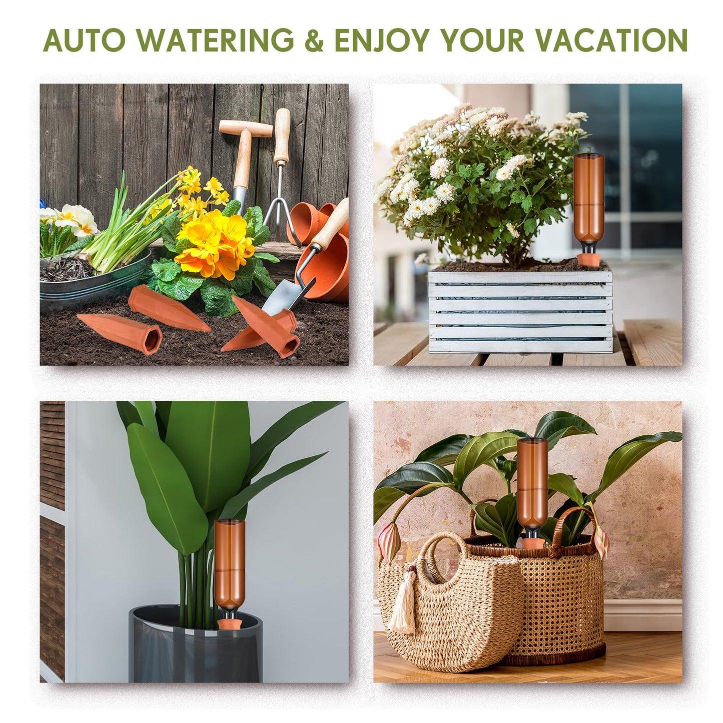 Baderke 16 Pcs 8 Set Plant Watering Devices, Terracotta Watering Spikes with 25 oz Plastic Wine Bottles, Slow Release Vacation Insert Automatic Plant Waterer Device for Indoor Outdoor