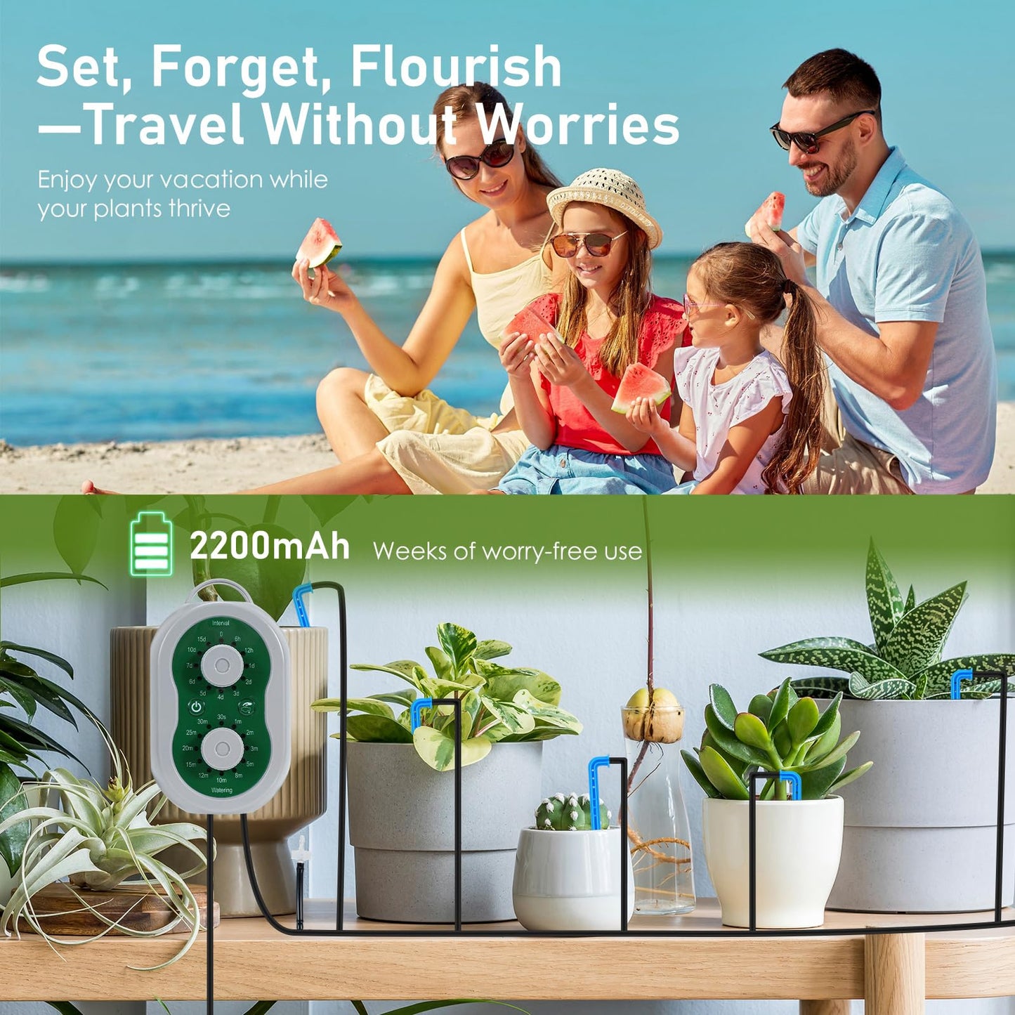 WIOR Automatic Plant Waterer Drip Irrigation System Kit for 15 Potted Plants, Indoor Self Watering System Plant Watering Devices with Programmable Water Timer for Garden Balcony Greenhouse Vacation