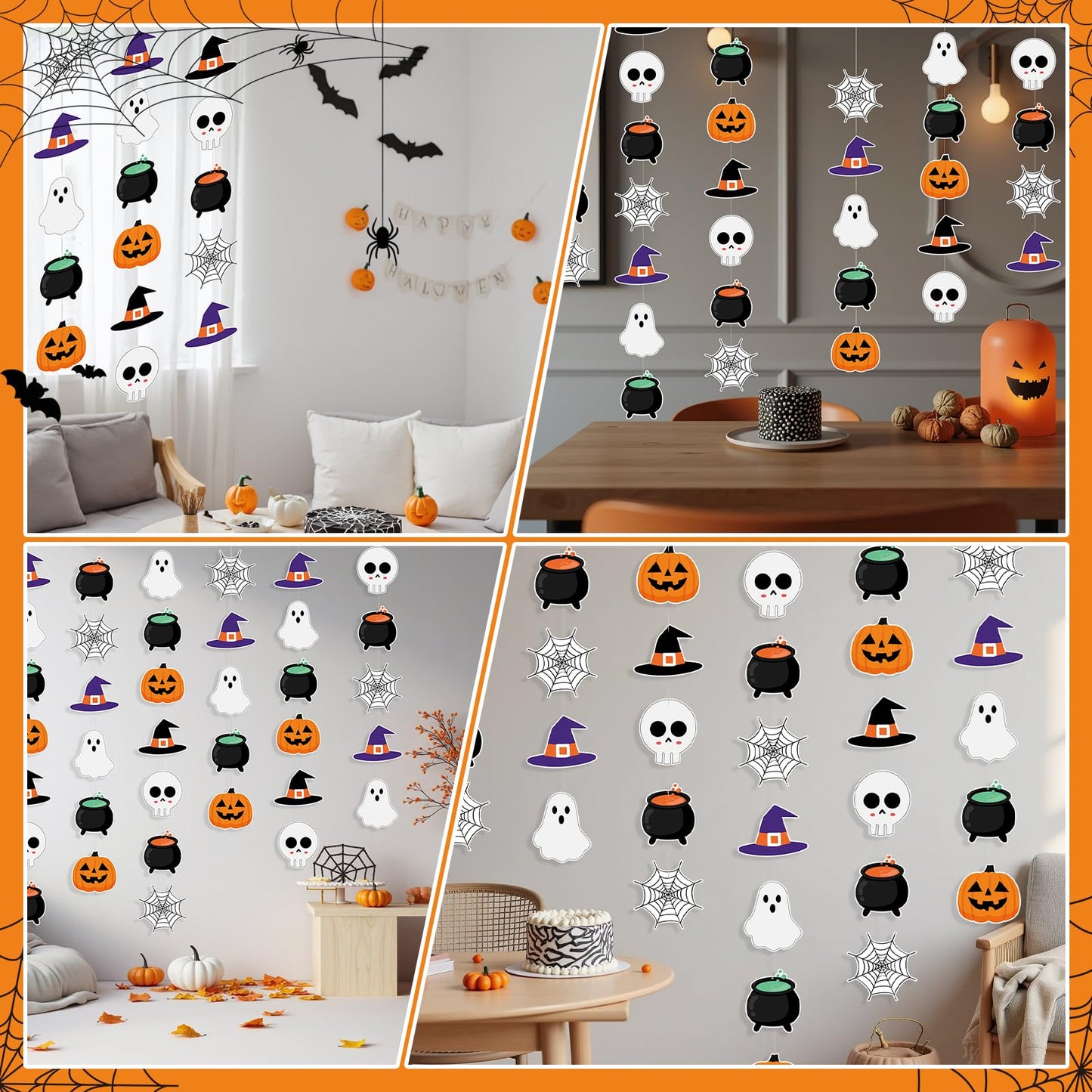 Halloween Hanging Decorations Halloween Party Banner Cute Hallowee Decor with Hallowee Witch Ghost Pattern Card Banner 8PCS Holiday Decorations, Hocus Pocus Hallowee Decorations