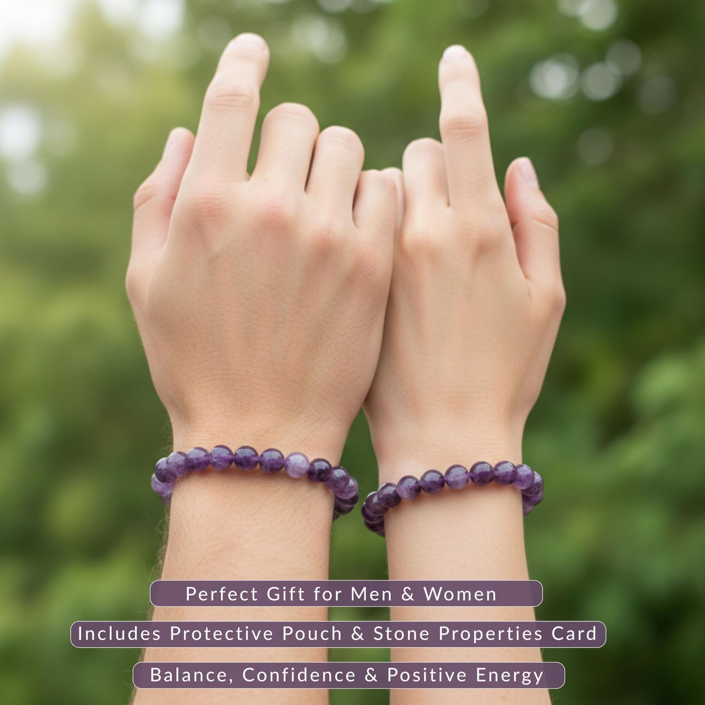 Cherry Tree Collection Dogtooth Amethyst Bracelet – Handmade 8mm Genuine Amethyst Beaded Bracelet for Men & Women – Healing, Protection & Positive Energy (Small)