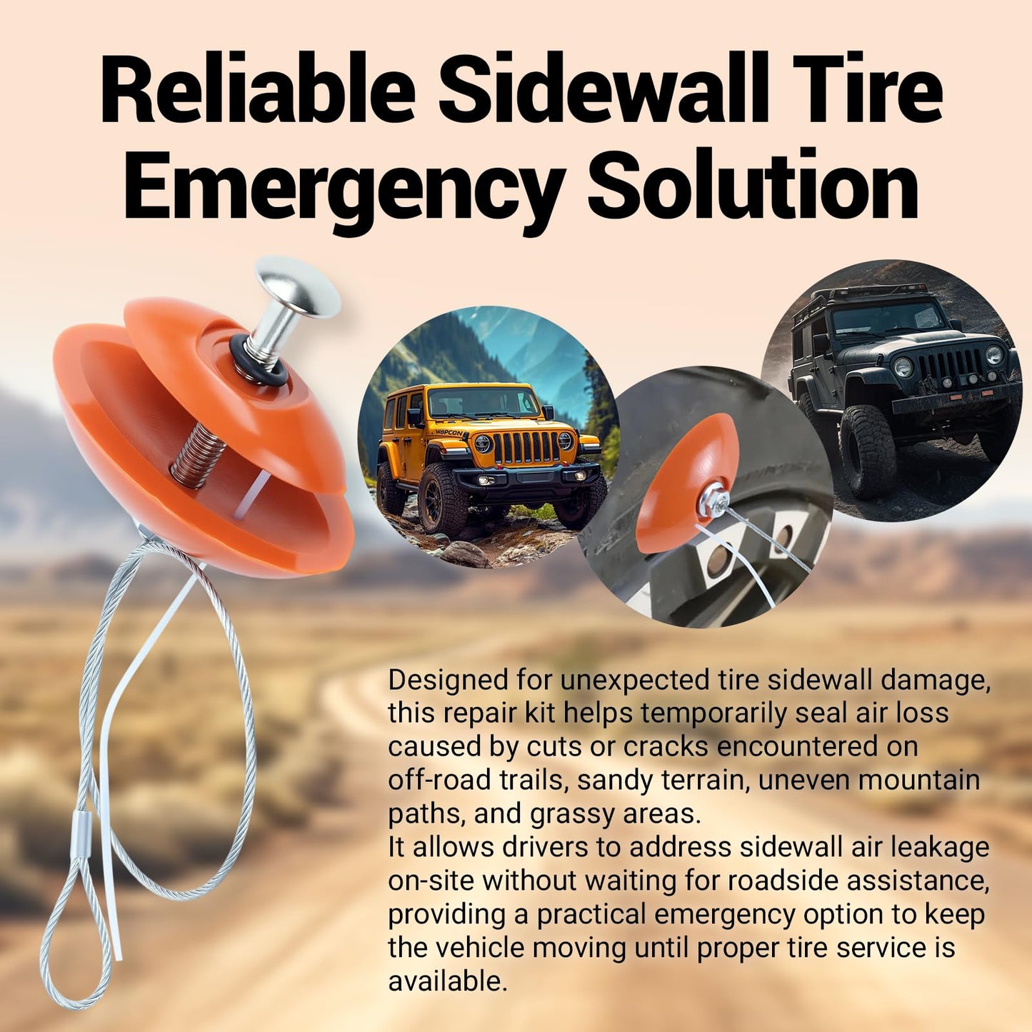 Rlcvecv 3 Pcs Sidewall Tire Repair Kit, Tire Puncture Repair Kit Portable Side Wall Slug Emergency Repairs Tool Compatible with ATV UTV SXS Lawnmower Tractor RZR Talon KRX