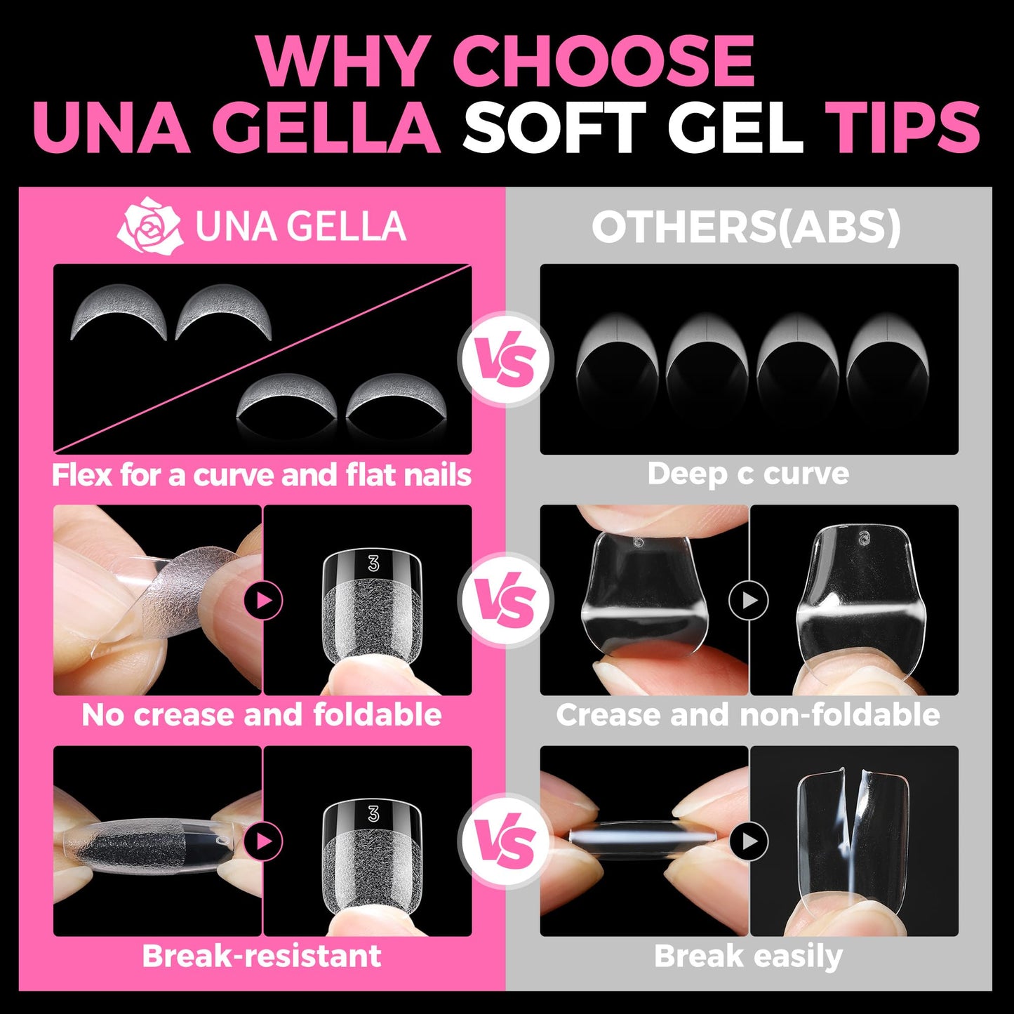UNA GELLA 312Pcs Extra Short Squoval Nail Tips, Square Pre-Etched Half Matte Soft Gel Nail Tips Square Full Cover, No File Needed Clear Squoval Acrylic False Nails for DIY Nail Art Extension 12 Sizes