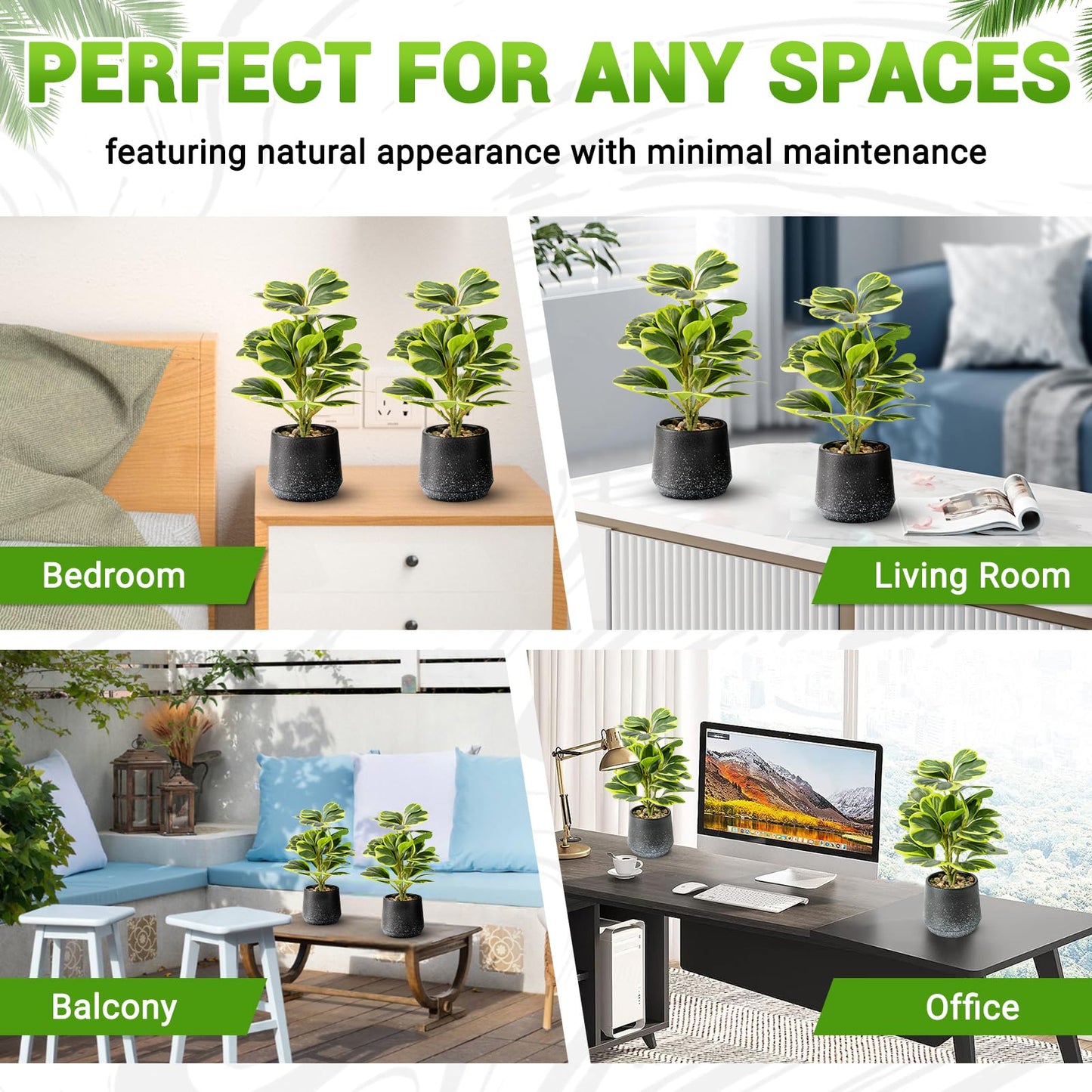 WOHSEROM 2 Pack Realistic Artificial Potted Plants Peperomia Obtusifolia, 11" Small Faux Greenery for Desk, Bathroom, Office, or Home Decor (Evergreen, Maintenance Free)